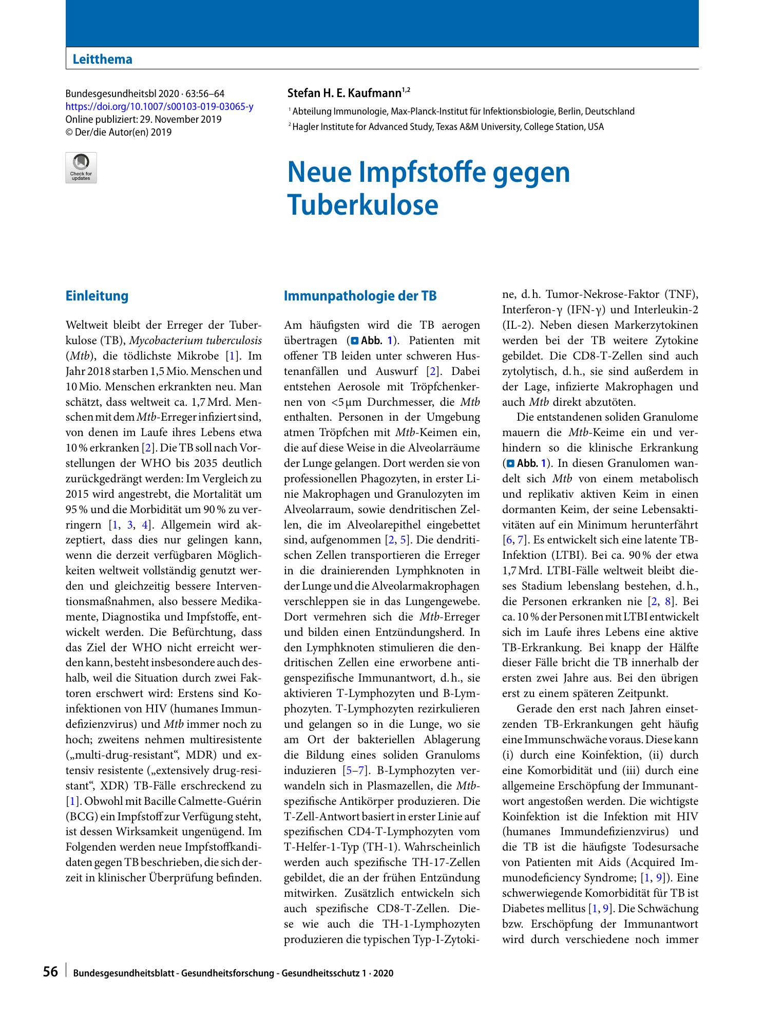 Vorschauseite 1: Neue Impfstoffe gegen Tuberkulose