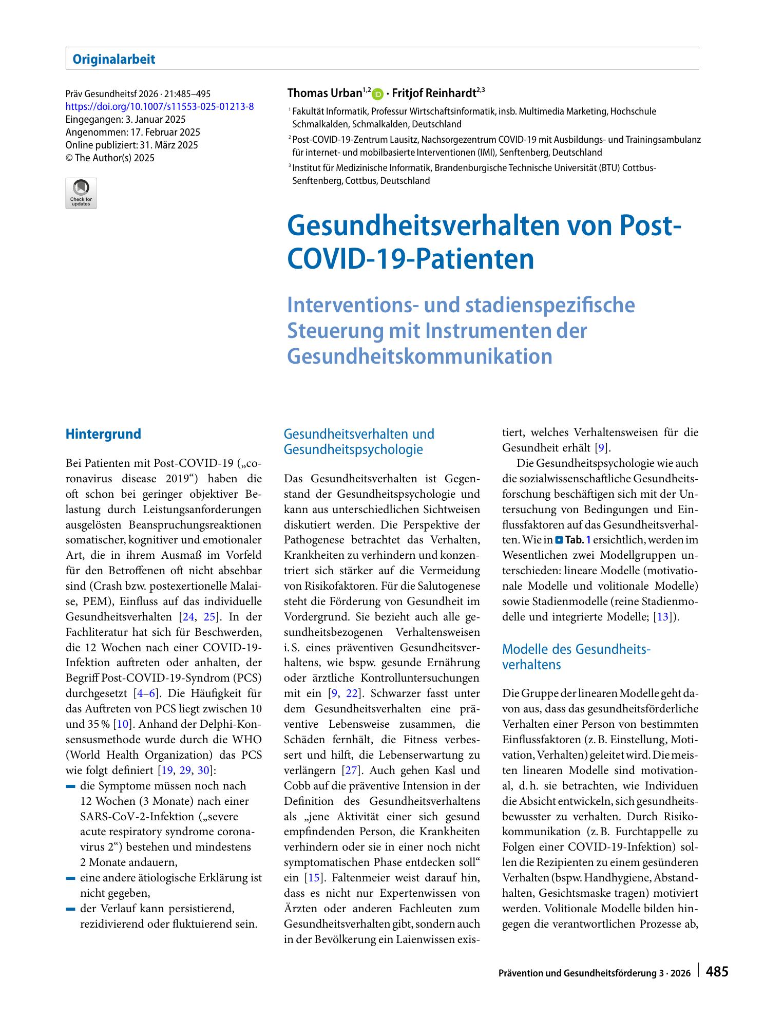 Vorschauseite 1: Gesundheitsverhalten von Post-COVID-19-Patienten