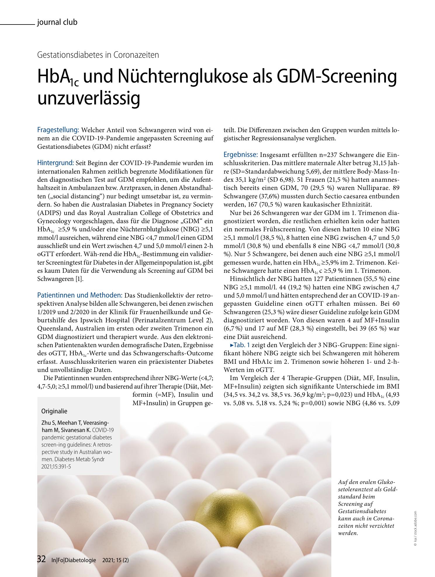 Vorschauseite 1: HbA1c und Nüchternglukose als GDM-Screening unzuverlässig