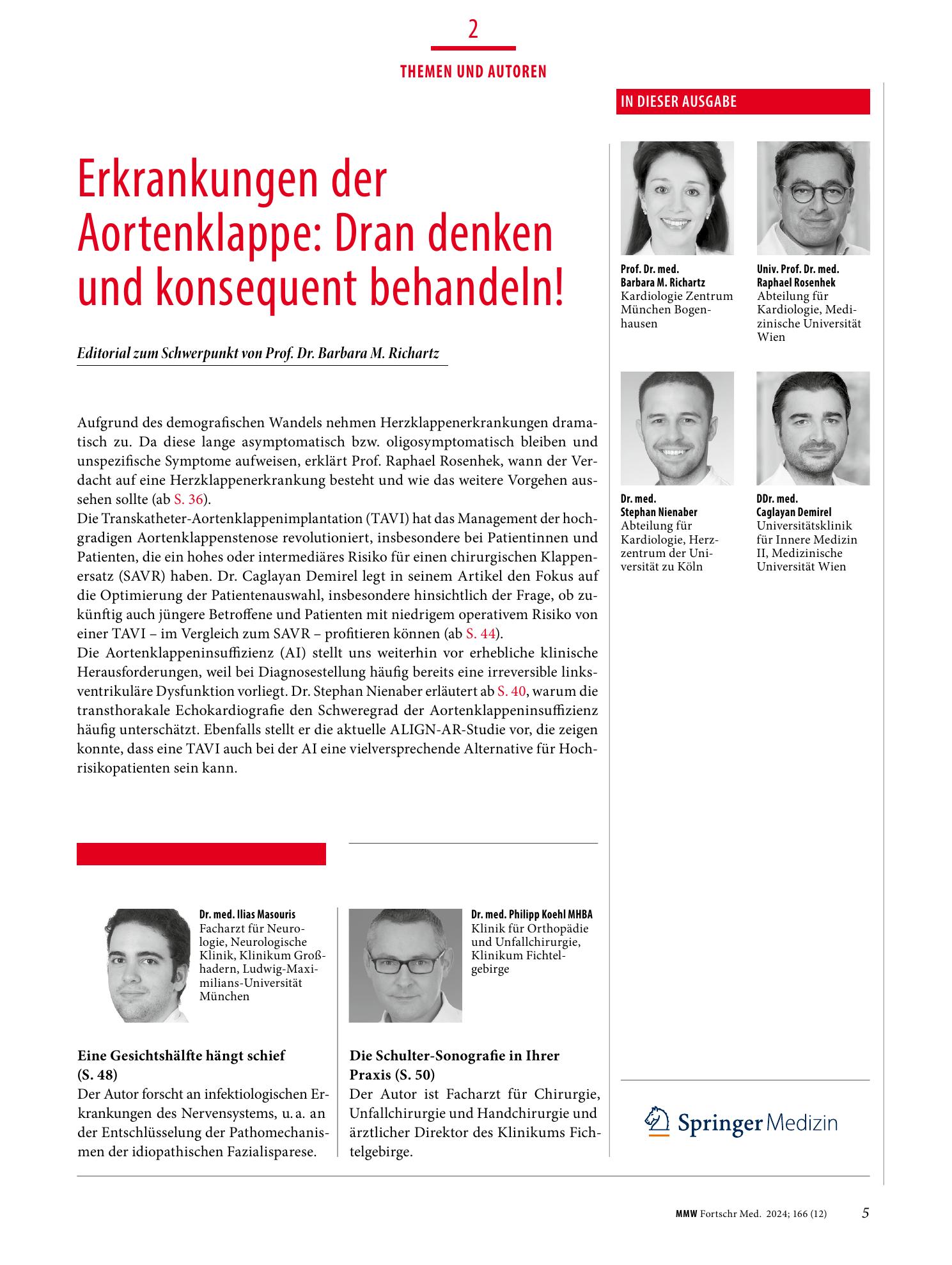 Vorschauseite 1: Erkrankungen der Aortenklappe: Dran denken und konsequent behandeln!