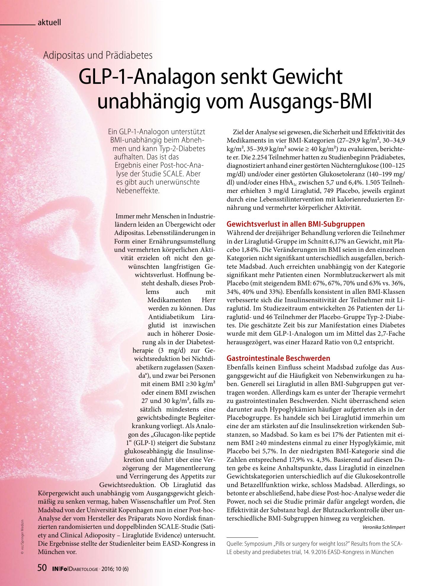 Vorschauseite 1: GLP-1-Analagon senkt Gewicht unabhängig vom Ausgangs-BMI