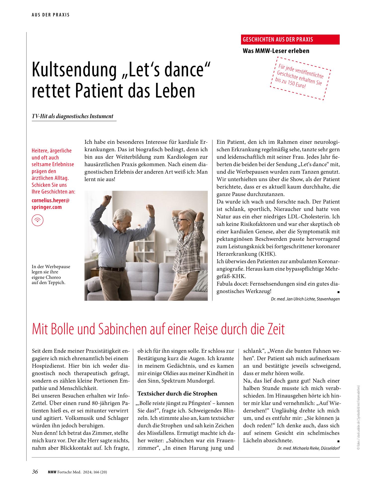Vorschauseite 1: Kultsendung „Let‘s dance“ rettet Patient das Leben