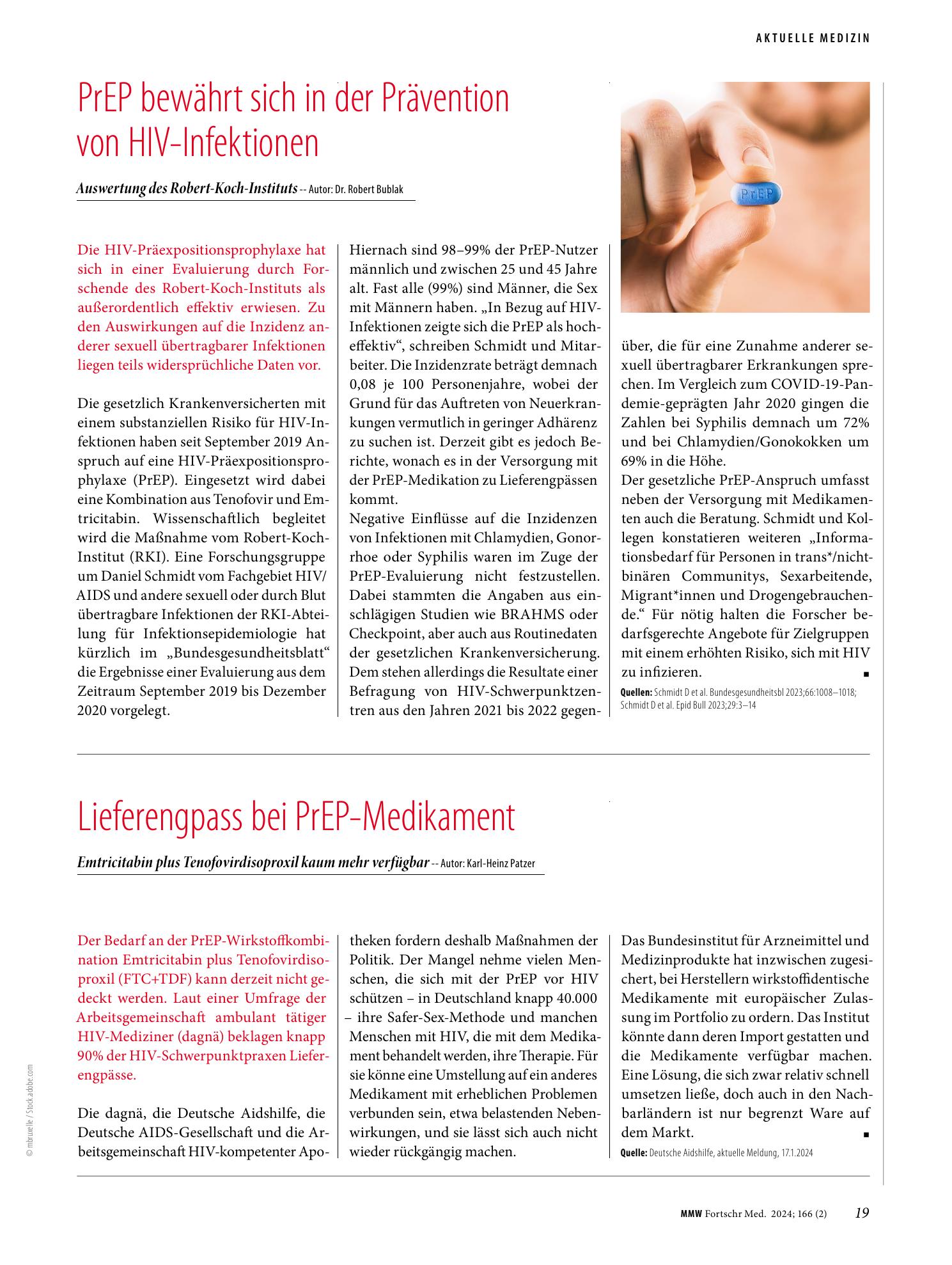 Vorschauseite 1: Lieferengpass bei PrEP-Medikament