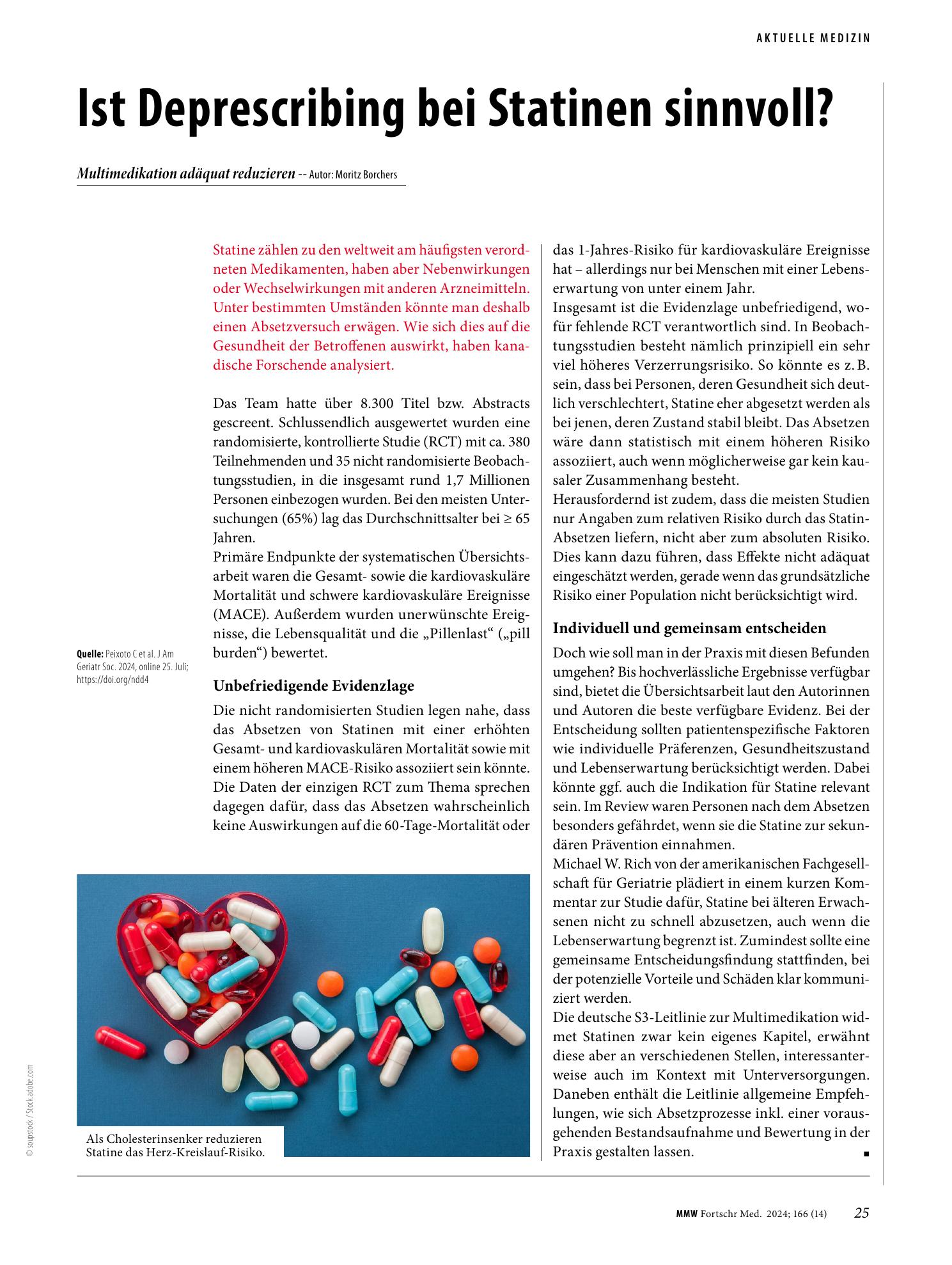 Vorschauseite 1: Ist Deprescribing bei Statinen sinnvoll?