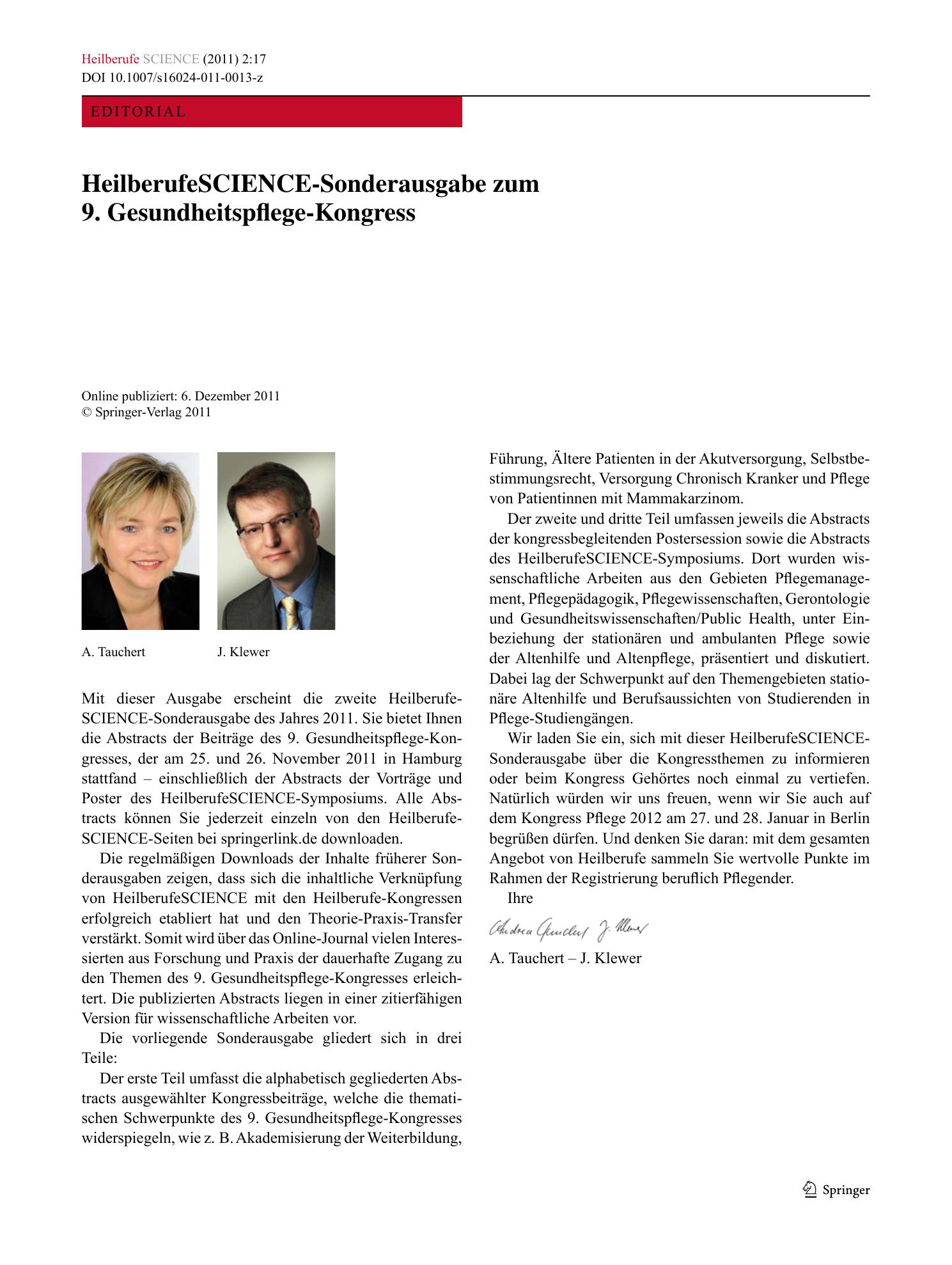 Vorschauseite 1: HeilberufeScience-Sonderausgabe zum 9. Gesundheitspflege-Kongress