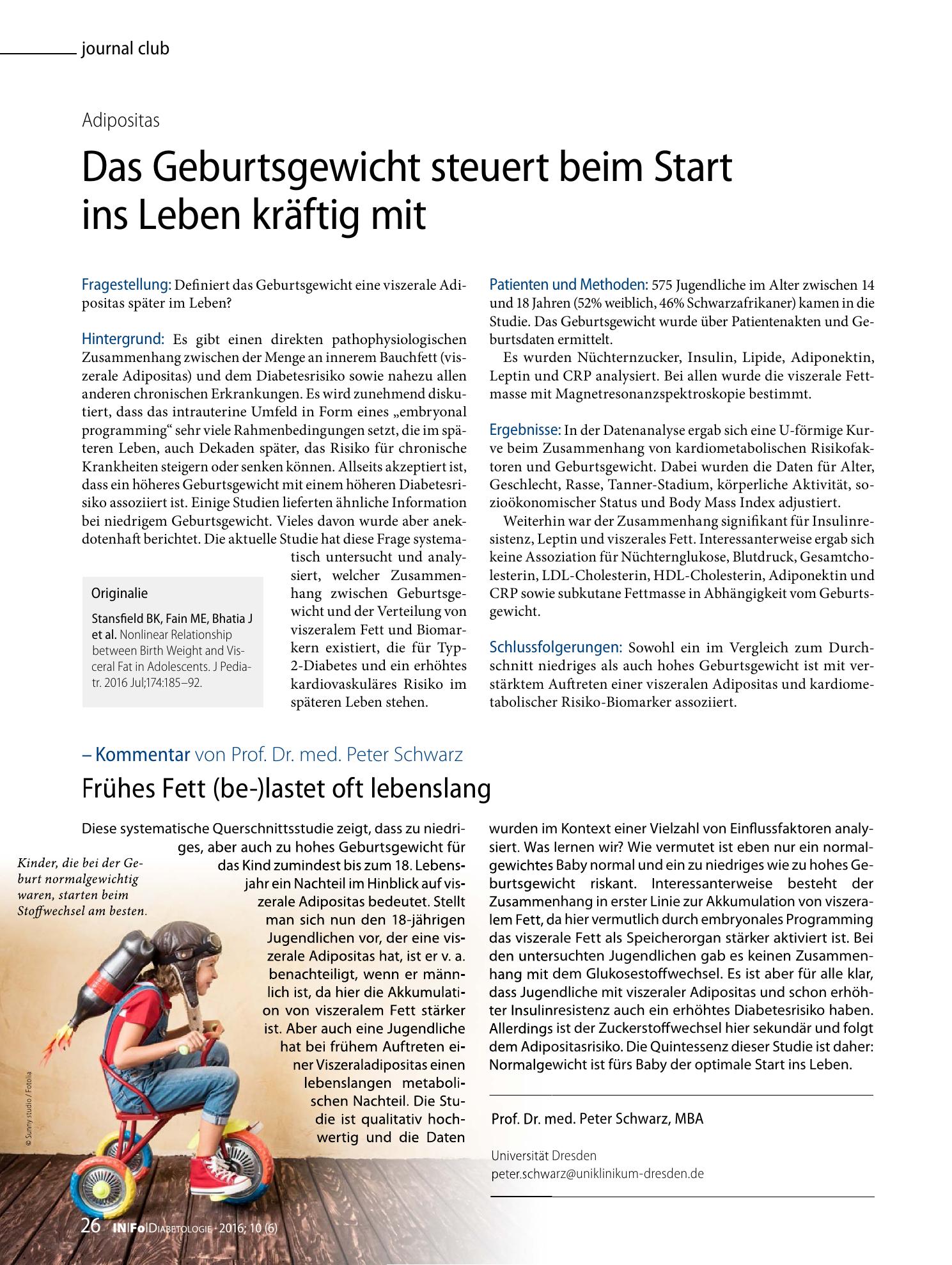 Vorschauseite 1: Das Geburtsgewicht steuert beim Start ins Leben kräftig mit