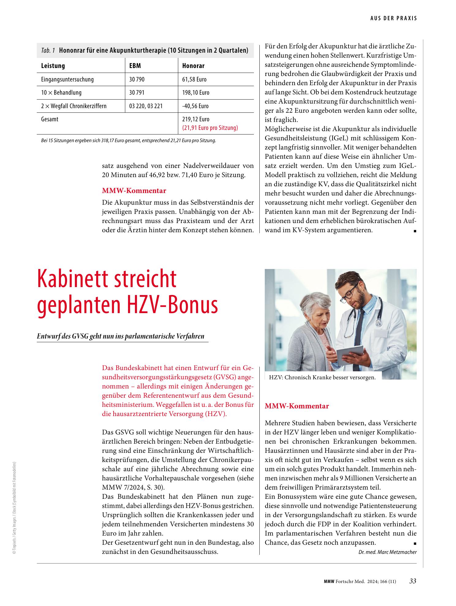 Vorschauseite 1: Kabinett streicht geplanten HZV-Bonus