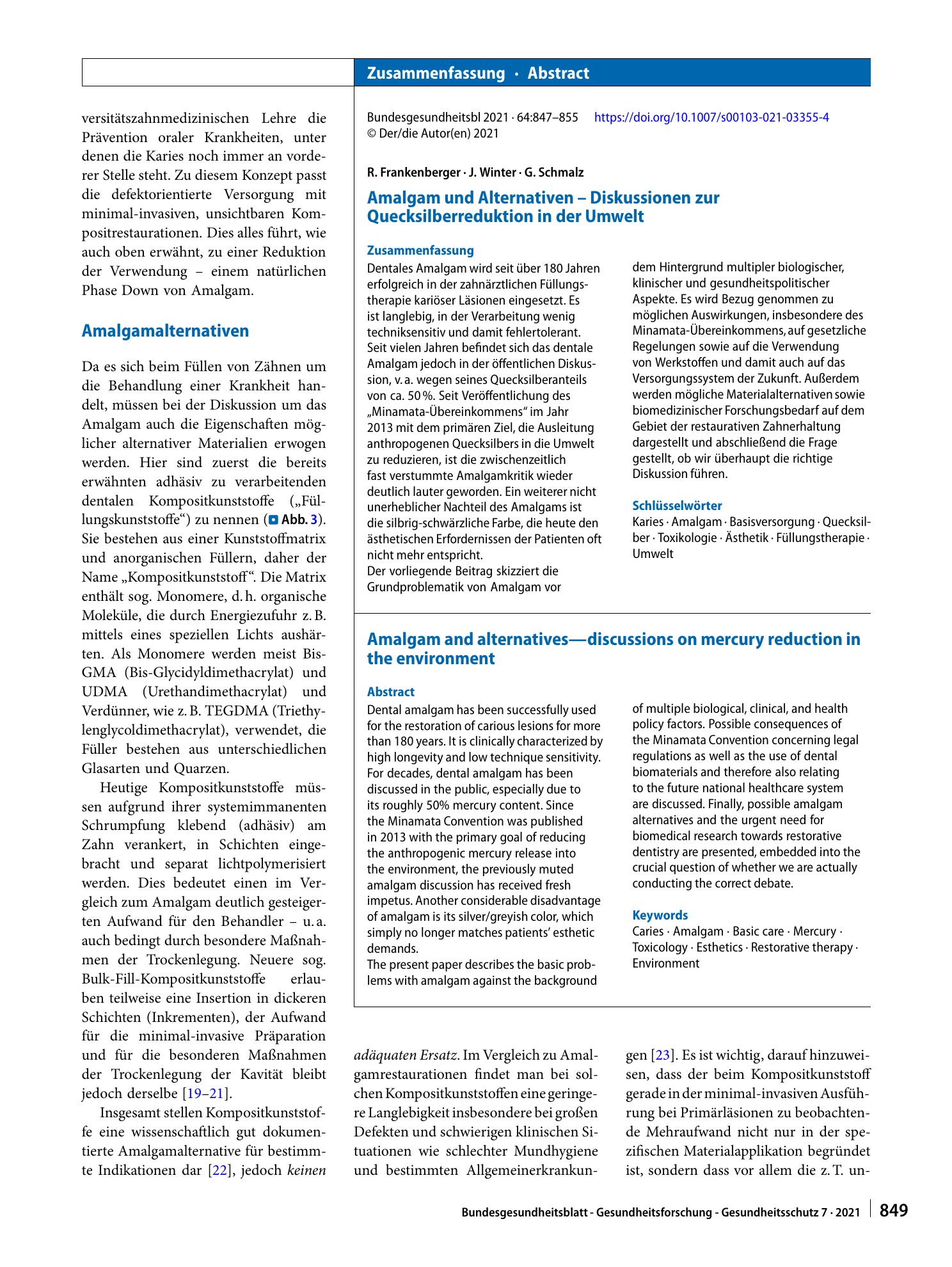 Vorschauseite 3: Amalgam und Alternativen – Diskussionen zur Quecksilberreduktion in der Umwelt