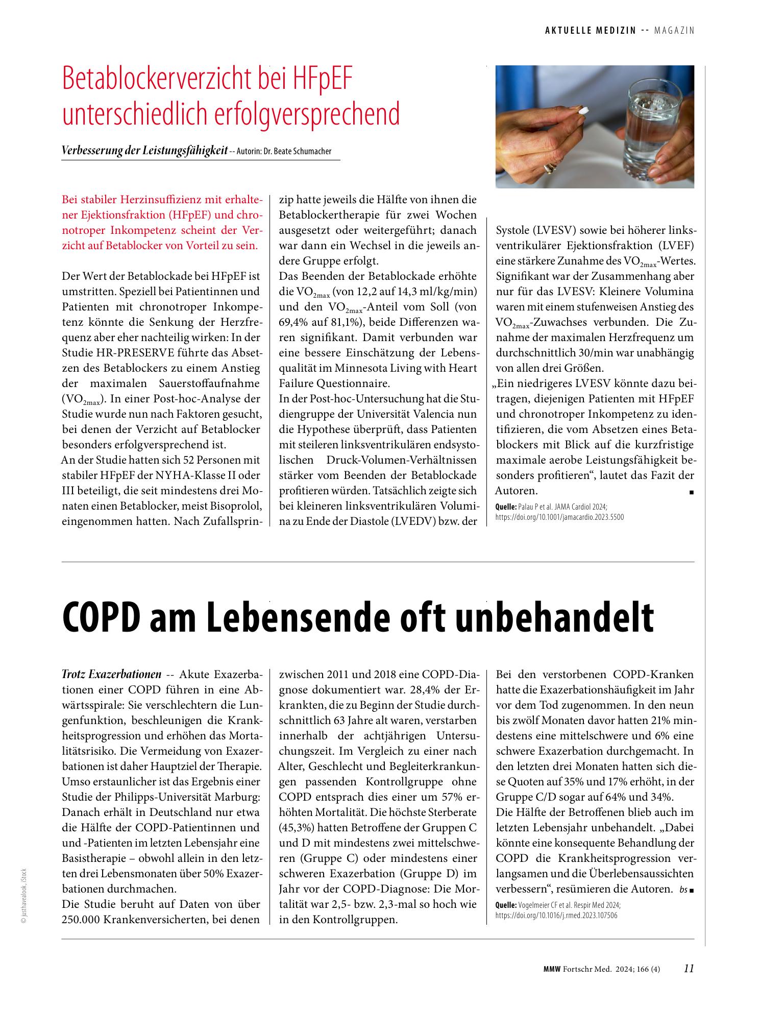 Vorschauseite 1: Betablockerverzicht bei HFpEF unterschiedlich erfolgversprechend