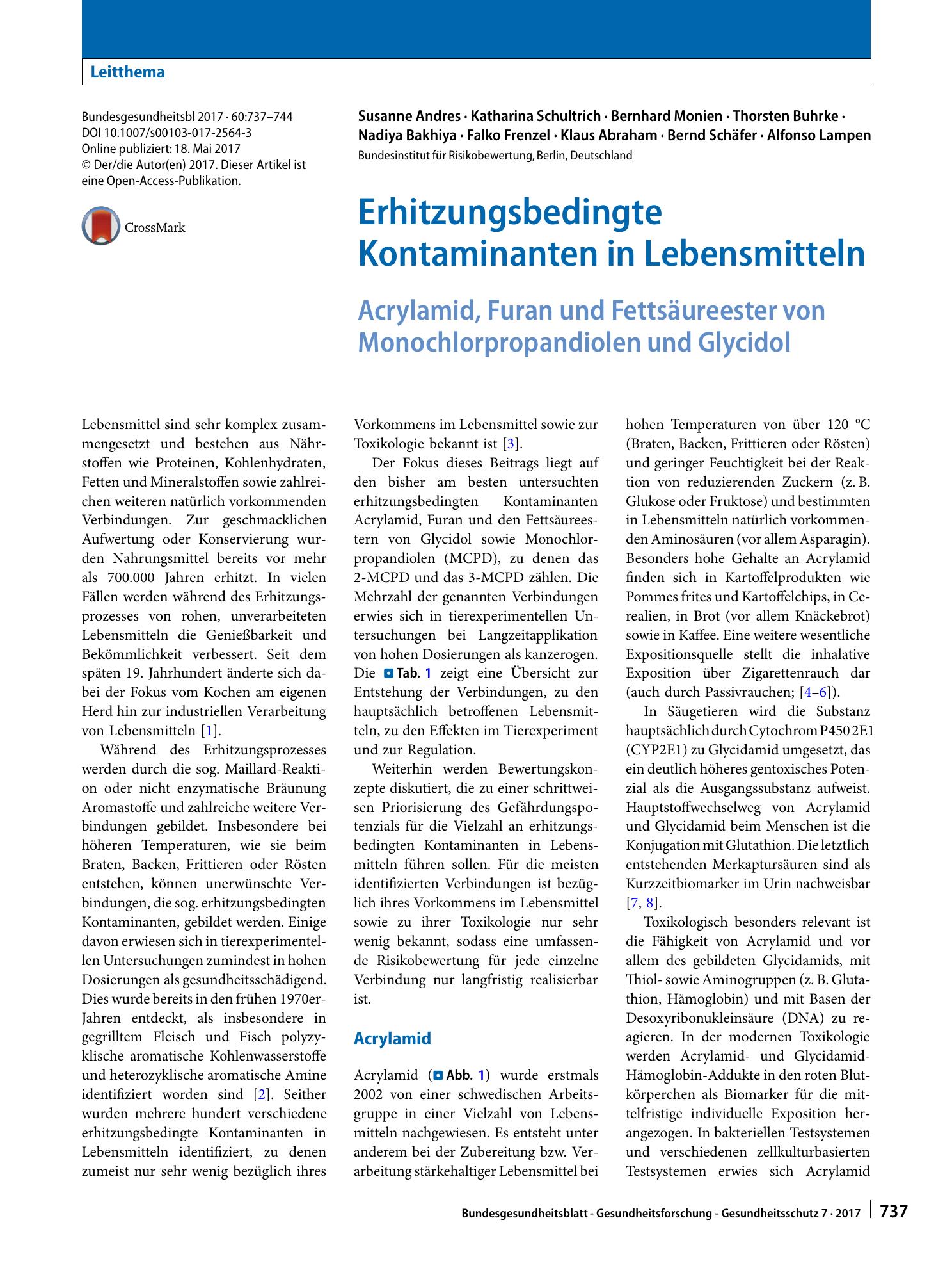 Vorschauseite 1: Erhitzungsbedingte Kontaminanten in Lebensmitteln