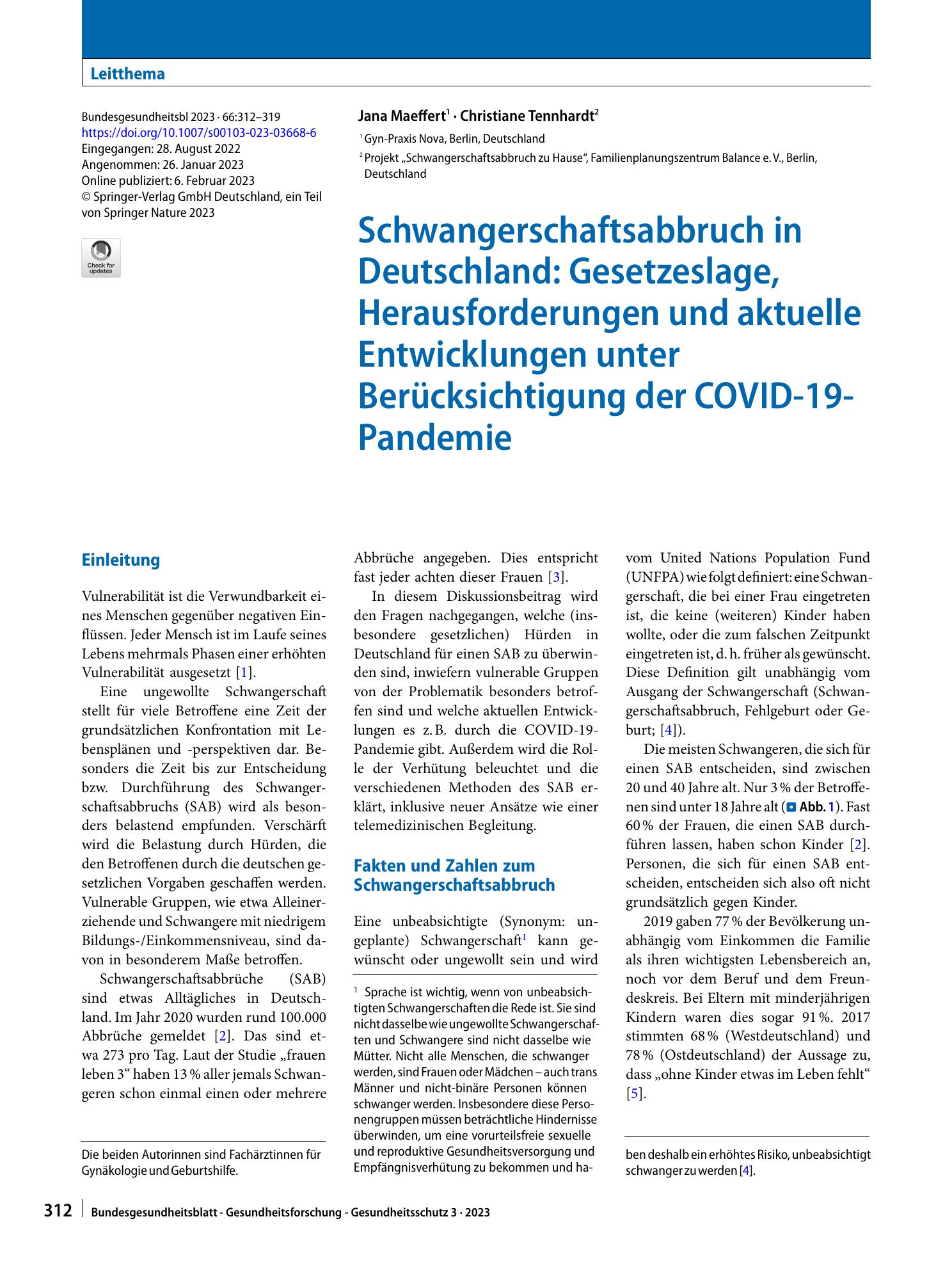 Vorschauseite 1: Schwangerschaftsabbruch in Deutschland: Gesetzeslage, Herausforderungen und aktuelle Entwicklungen unter Berücksichtigung der COVID-19-Pandemie