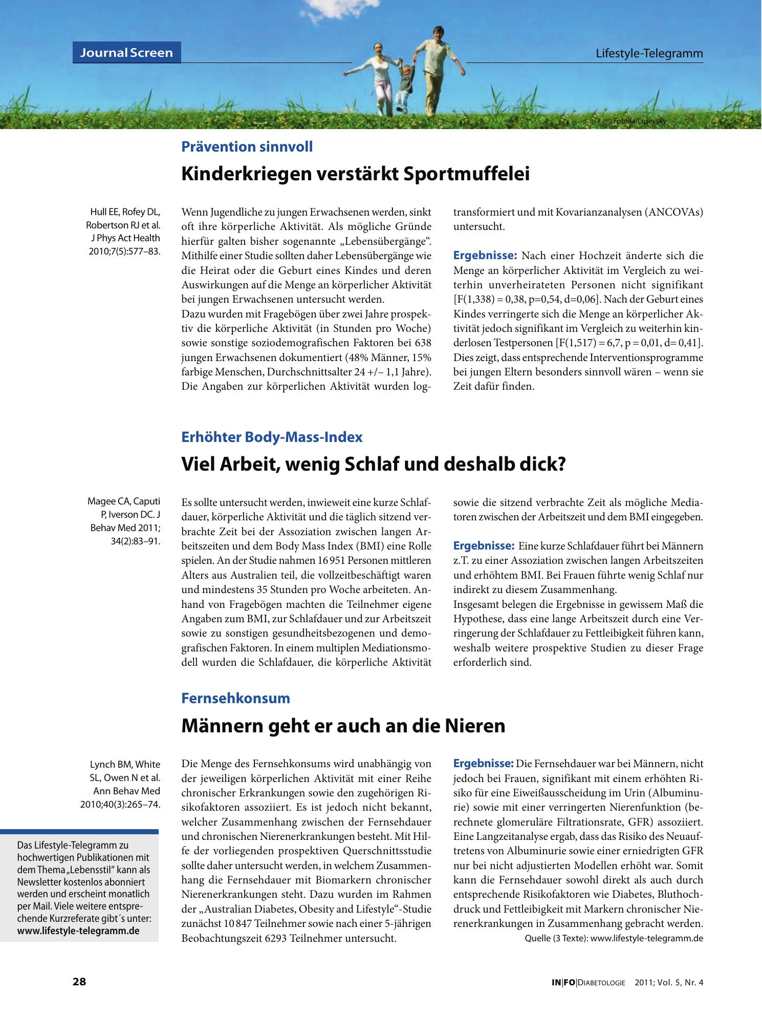 Vorschauseite 1: Kinderkriegen verstärkt Sportmuffelei