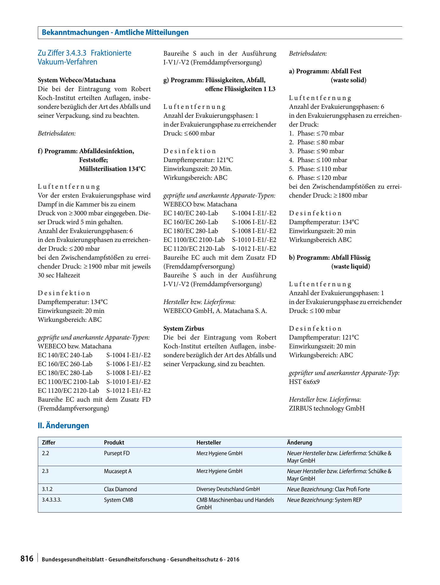 Vorschauseite 3: Nachtrag zur Liste der vom Robert Koch-Institut geprüften und anerkannten Desinfektionsmittel und -verfahren (16. Ausgabe)