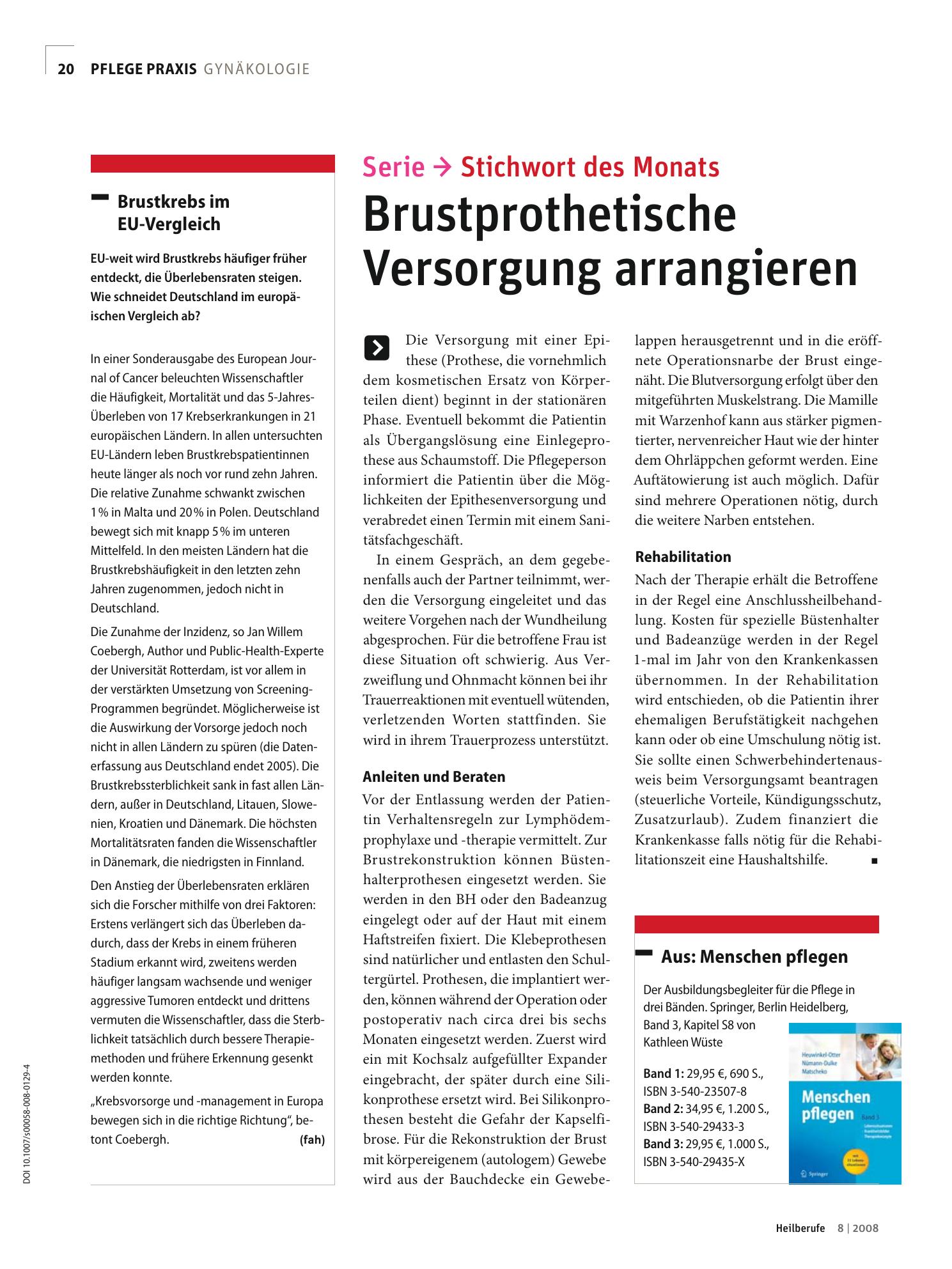 Vorschauseite 1: Serie → Stichwort des Monats Brustprothetische Versorgung arrangieren