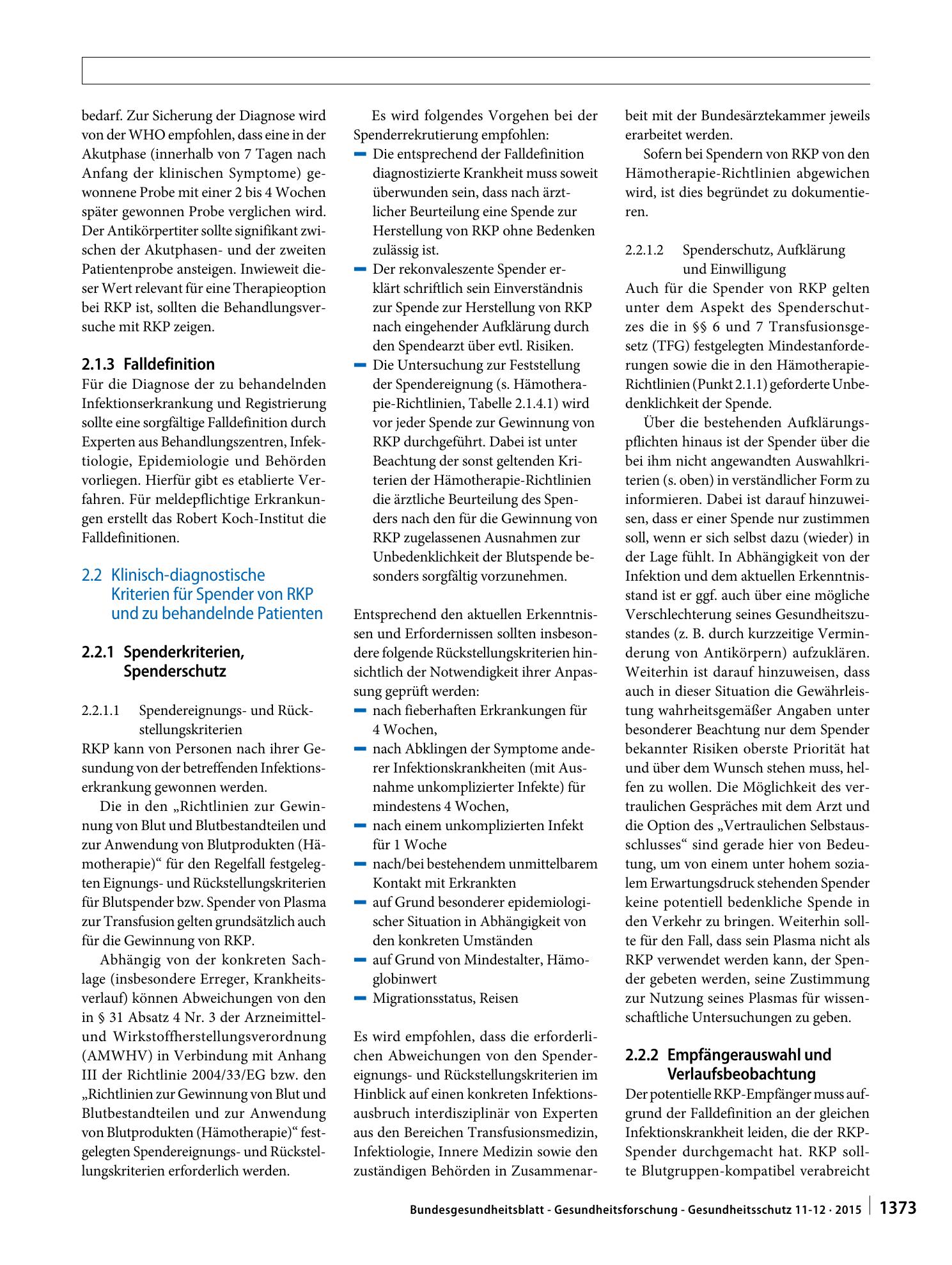 Vorschauseite 3: Stellungnahme zur Gewinnung und Nutzung von Rekonvaleszentenplasma (RKP) als Therapieoption bei Ausbrüchen schwerer Infektionen