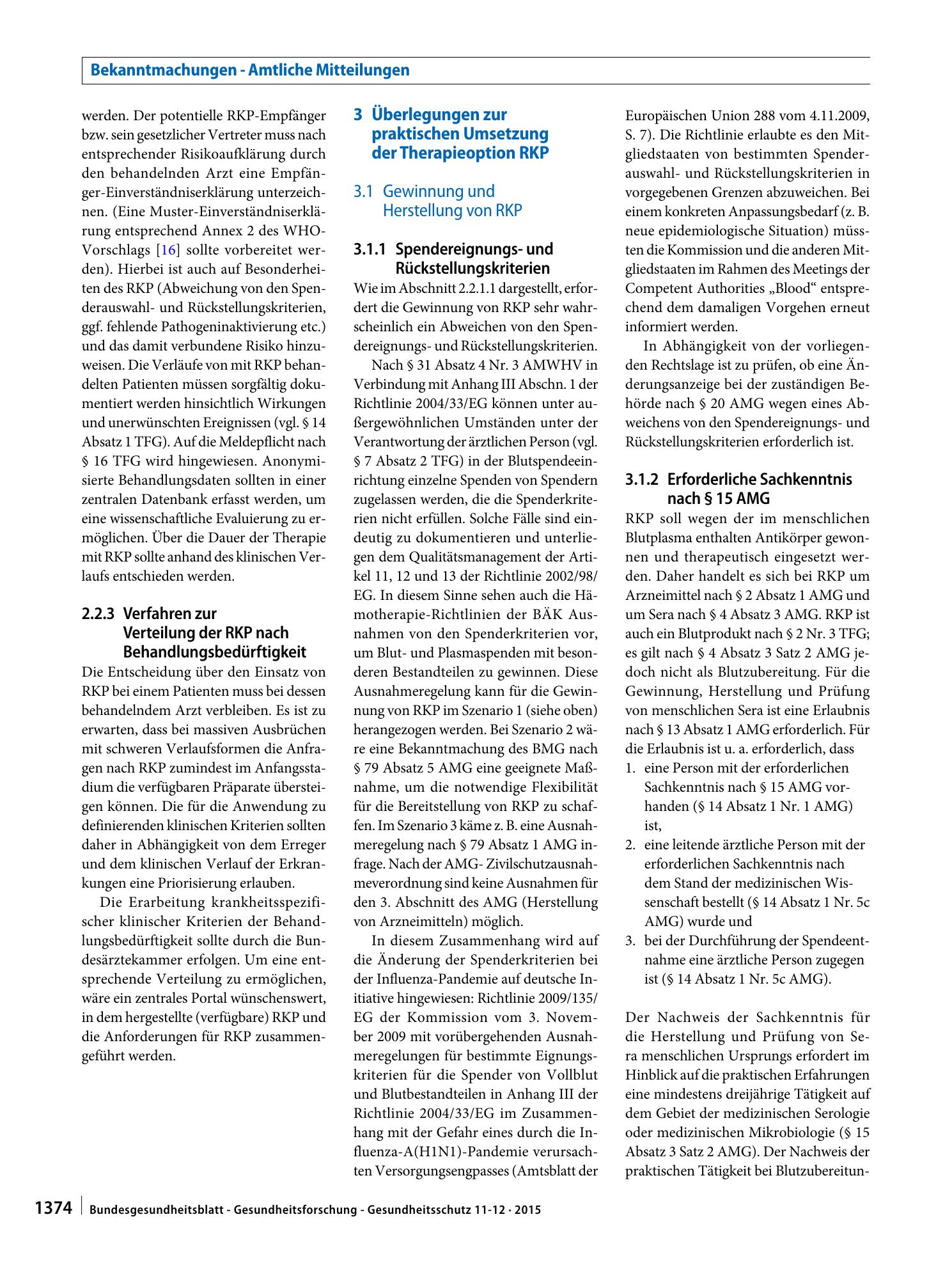 Vorschauseite 4: Stellungnahme zur Gewinnung und Nutzung von Rekonvaleszentenplasma (RKP) als Therapieoption bei Ausbrüchen schwerer Infektionen