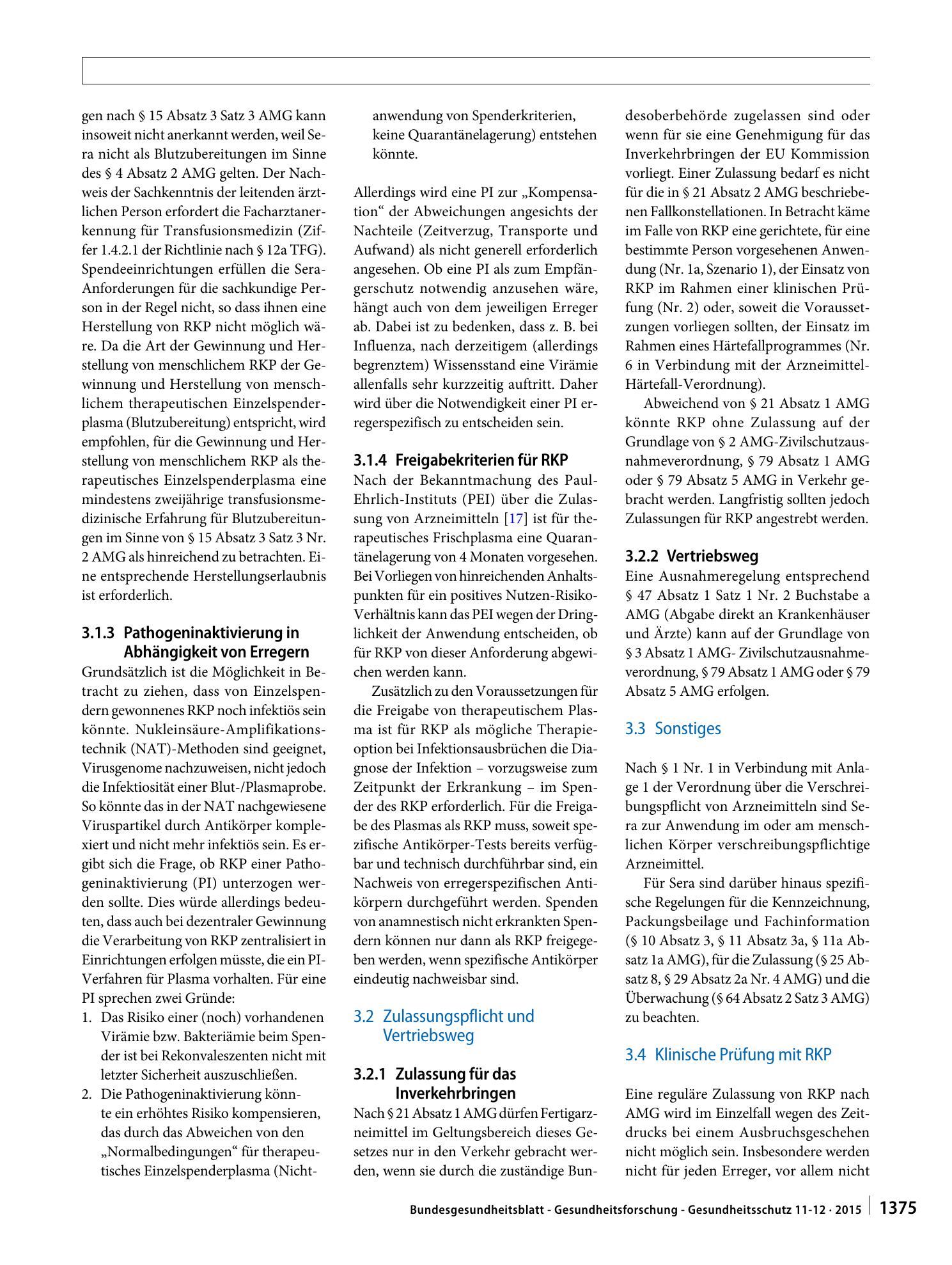 Vorschauseite 5: Stellungnahme zur Gewinnung und Nutzung von Rekonvaleszentenplasma (RKP) als Therapieoption bei Ausbrüchen schwerer Infektionen