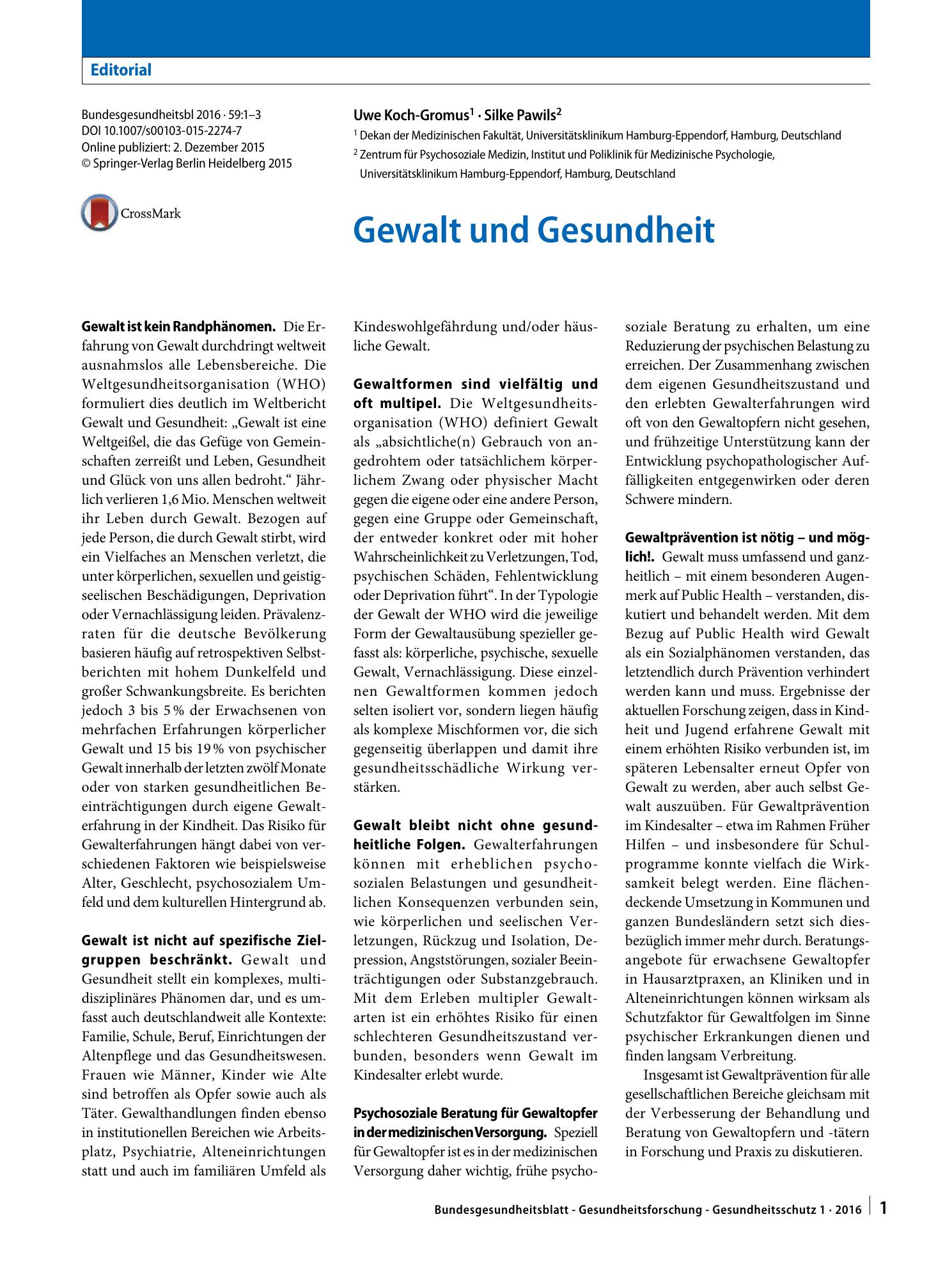 Vorschauseite 1: Gewalt und Gesundheit