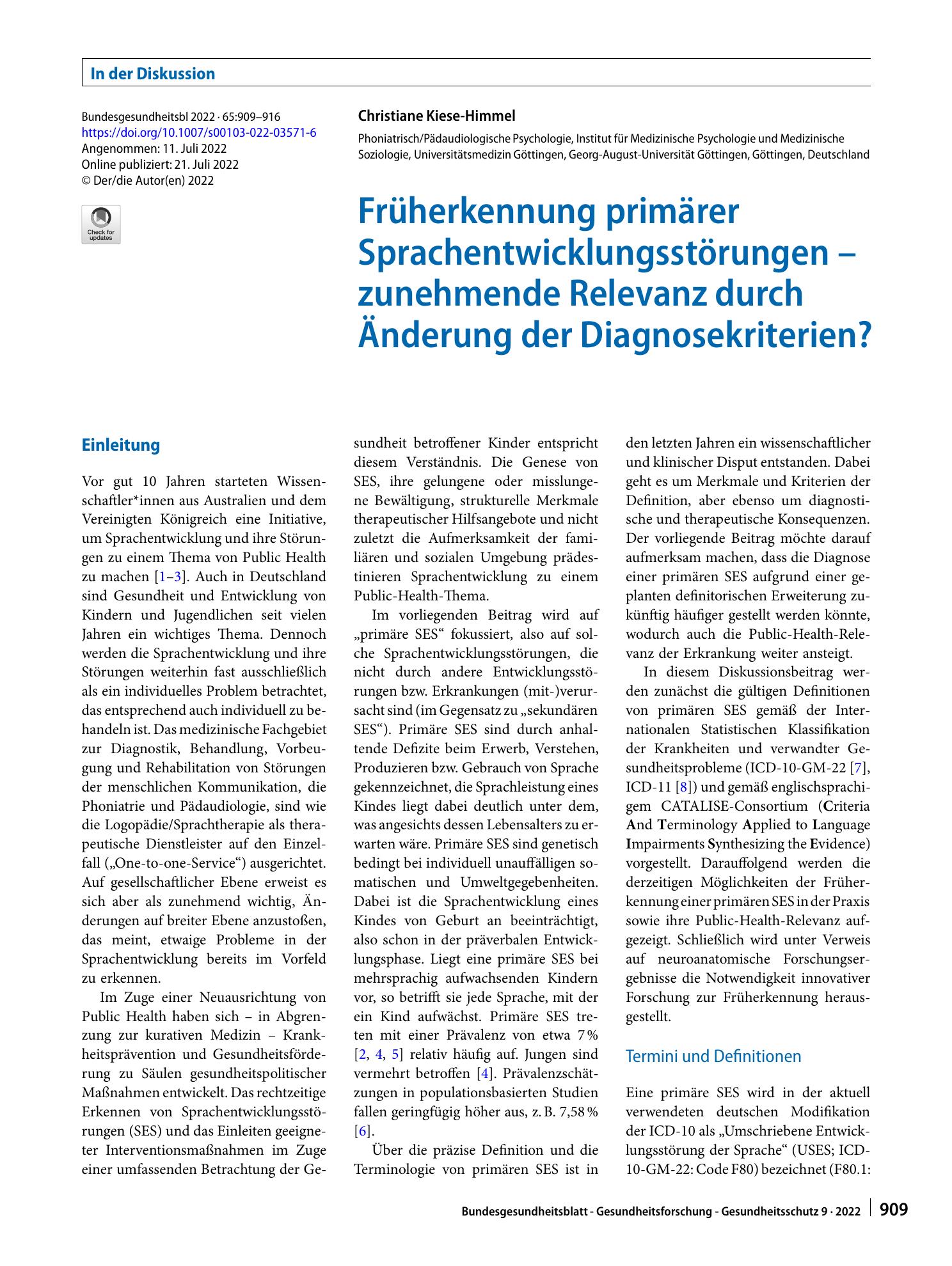 Vorschauseite 1: Früherkennung primärer Sprachentwicklungsstörungen – zunehmende Relevanz durch Änderung der Diagnosekriterien?