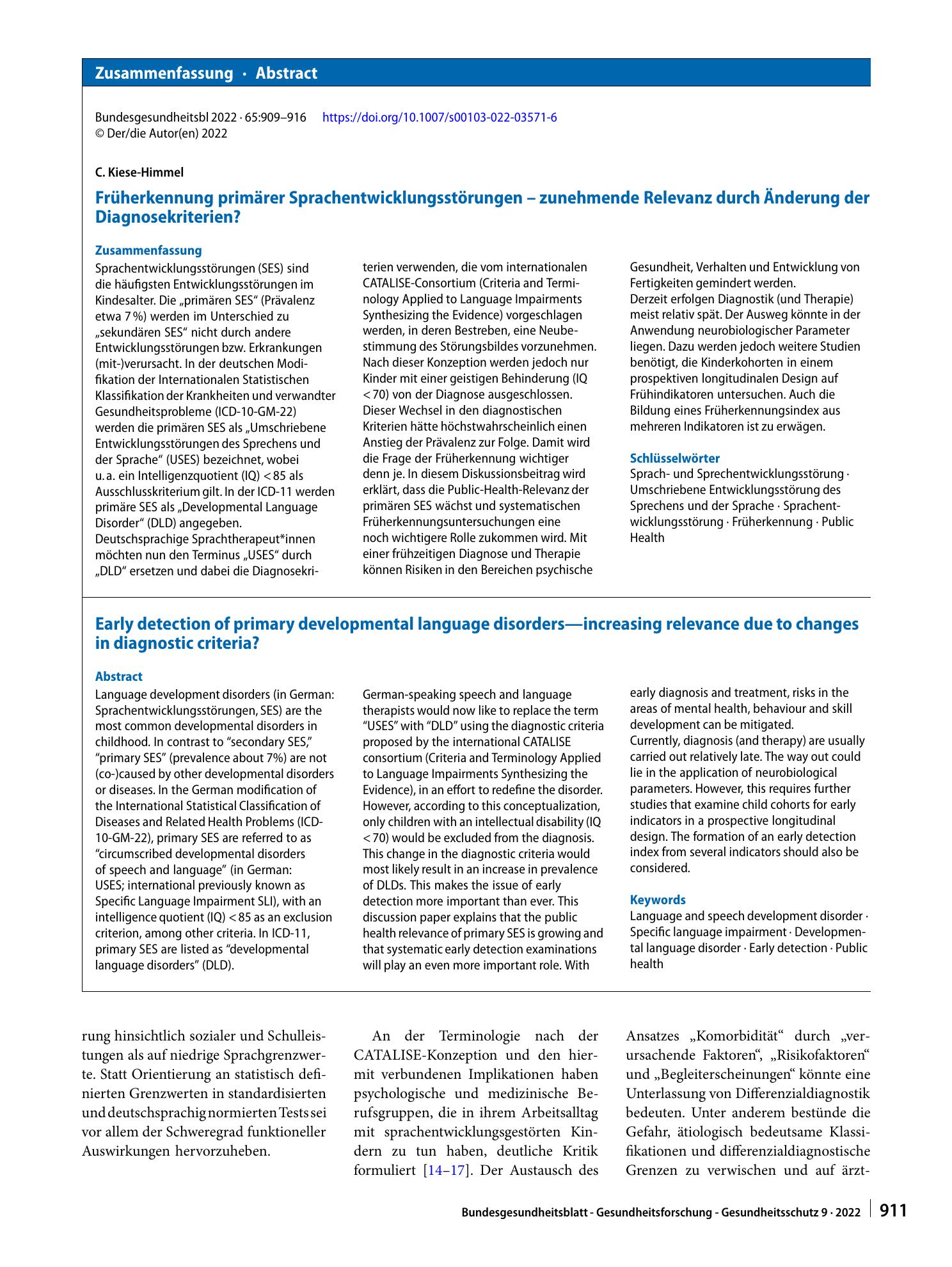 Vorschauseite 3: Früherkennung primärer Sprachentwicklungsstörungen – zunehmende Relevanz durch Änderung der Diagnosekriterien?