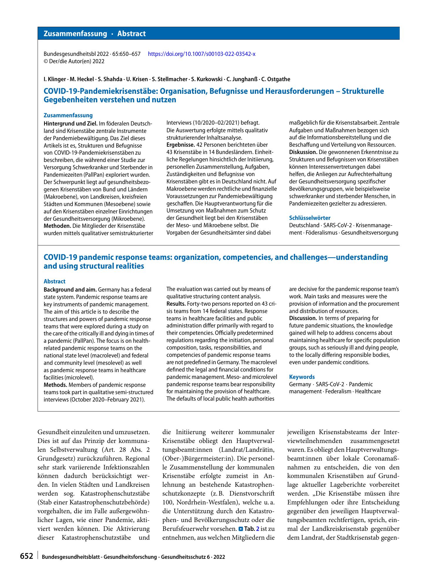 Vorschauseite 3: COVID-19-Pandemiekrisenstäbe: Organisation, Befugnisse und Herausforderungen – Strukturelle Gegebenheiten verstehen und nutzen