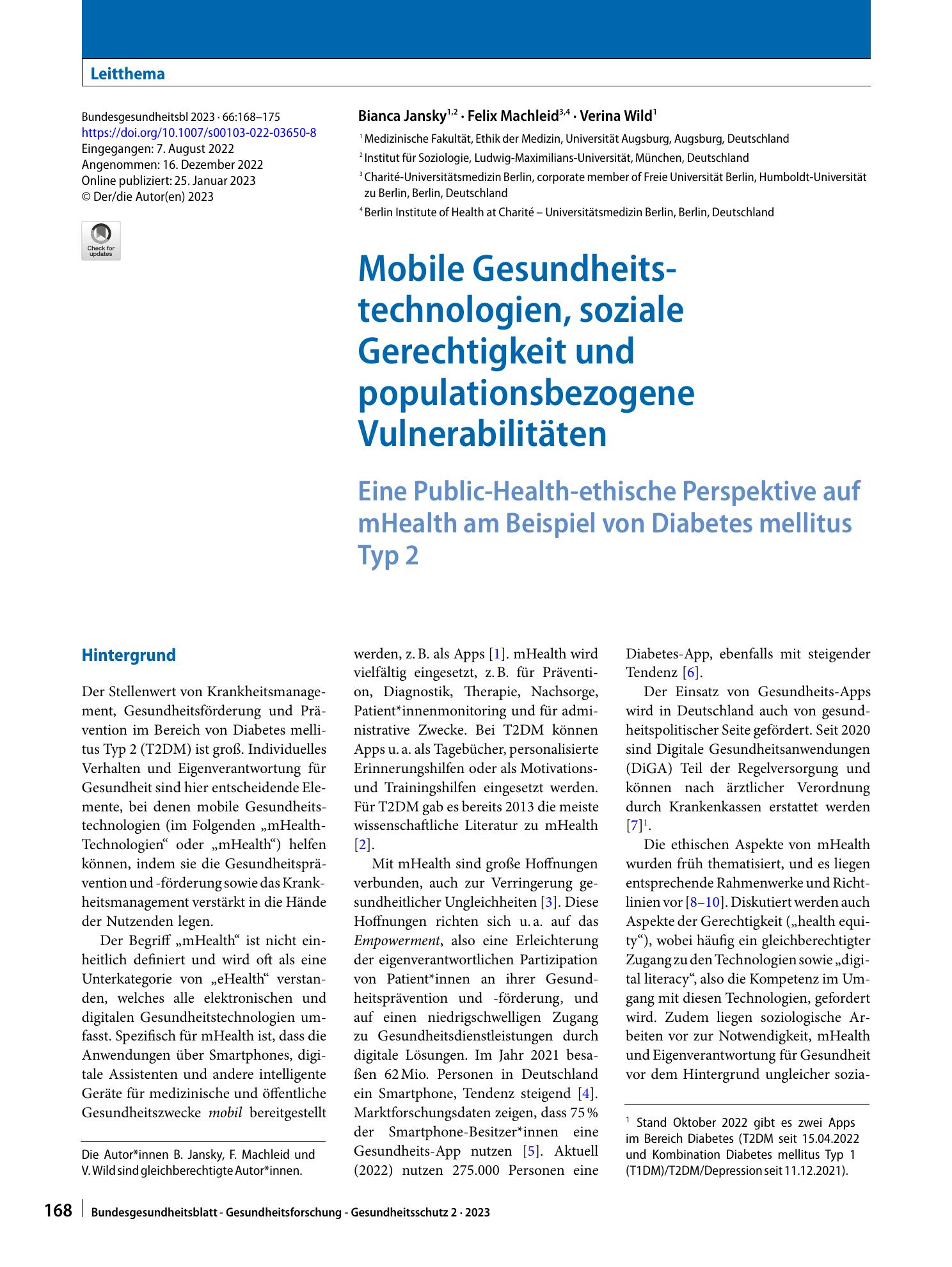 Vorschauseite 1: Mobile Gesundheitstechnologien, soziale Gerechtigkeit und populationsbezogene Vulnerabilitäten