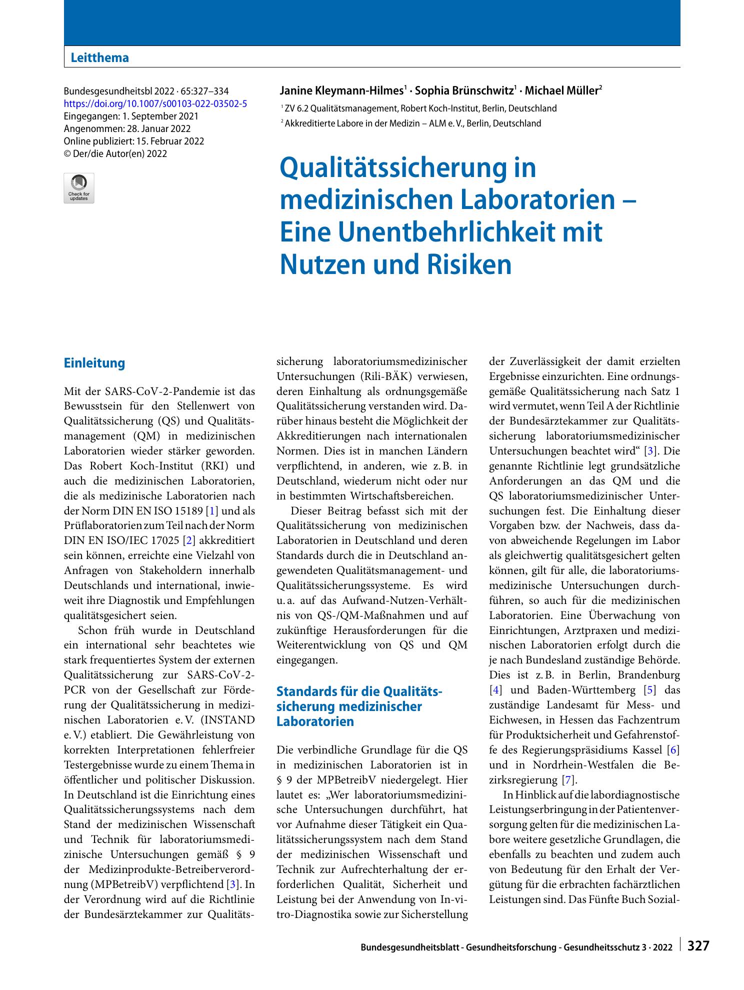 Vorschauseite 1: Qualitätssicherung in medizinischen Laboratorien – Eine Unentbehrlichkeit mit Nutzen und Risiken