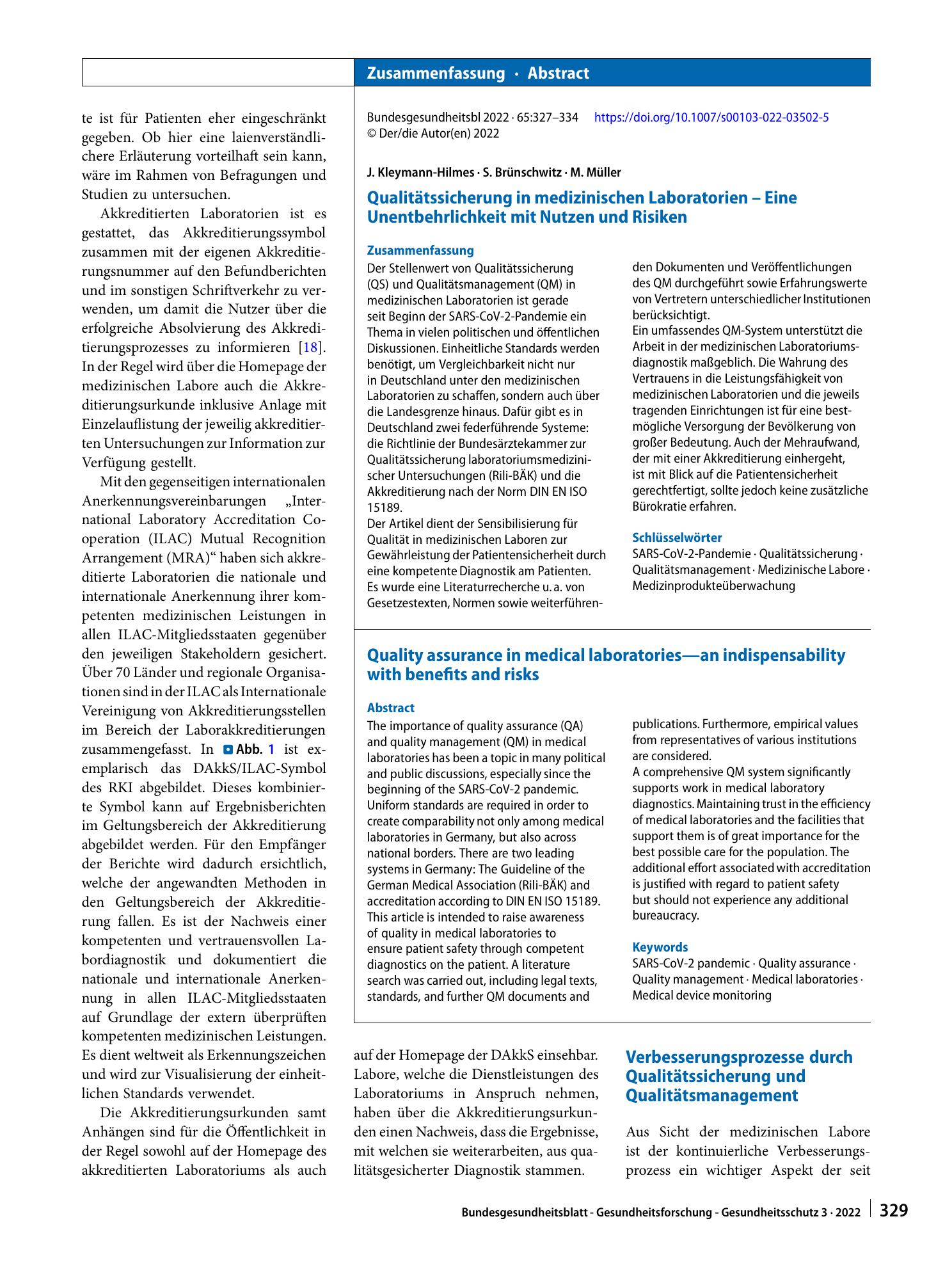 Vorschauseite 3: Qualitätssicherung in medizinischen Laboratorien – Eine Unentbehrlichkeit mit Nutzen und Risiken