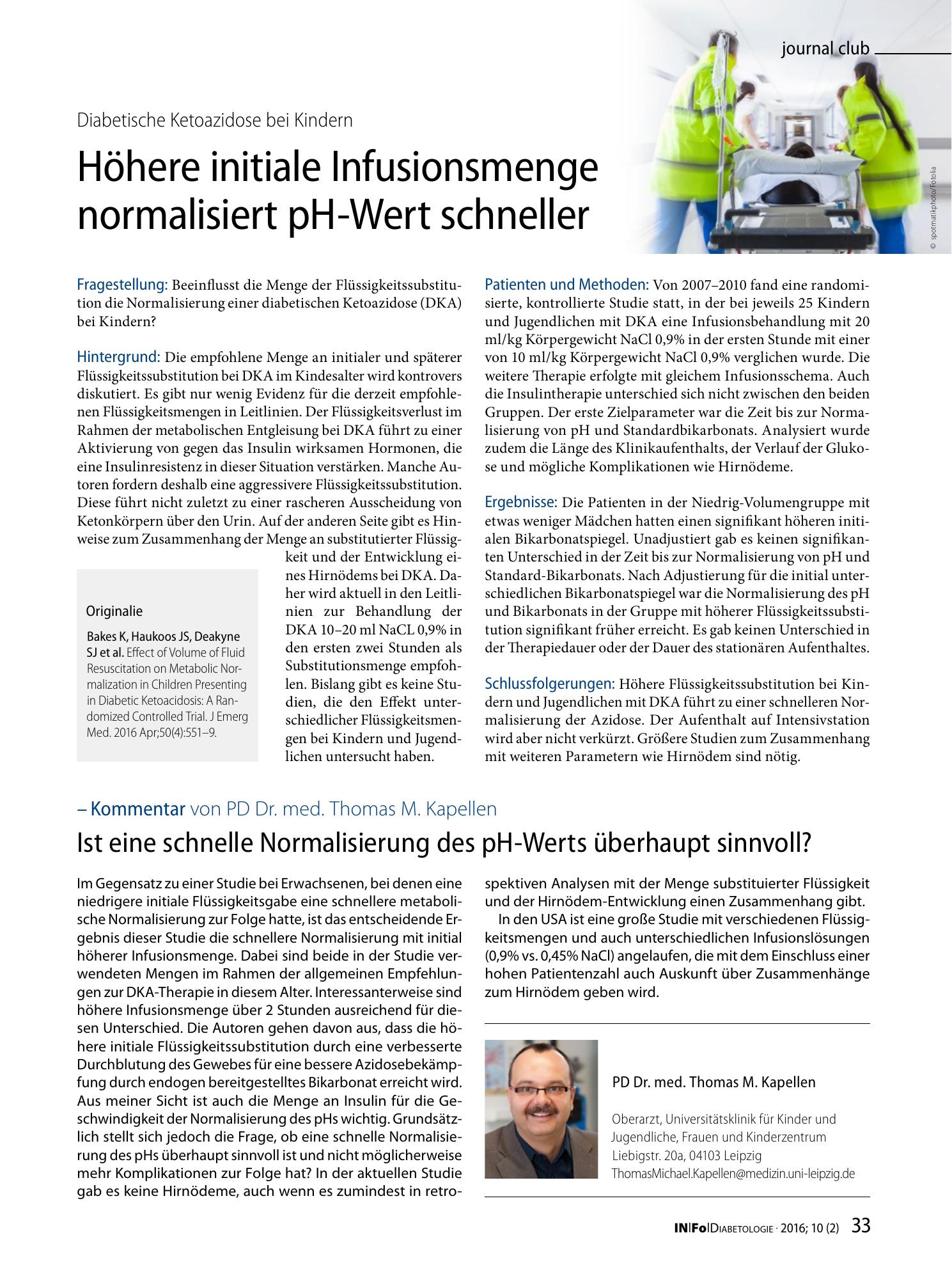 Vorschauseite 1: Höhere initiale Infusionsmenge normalisiert pH-Wert schneller