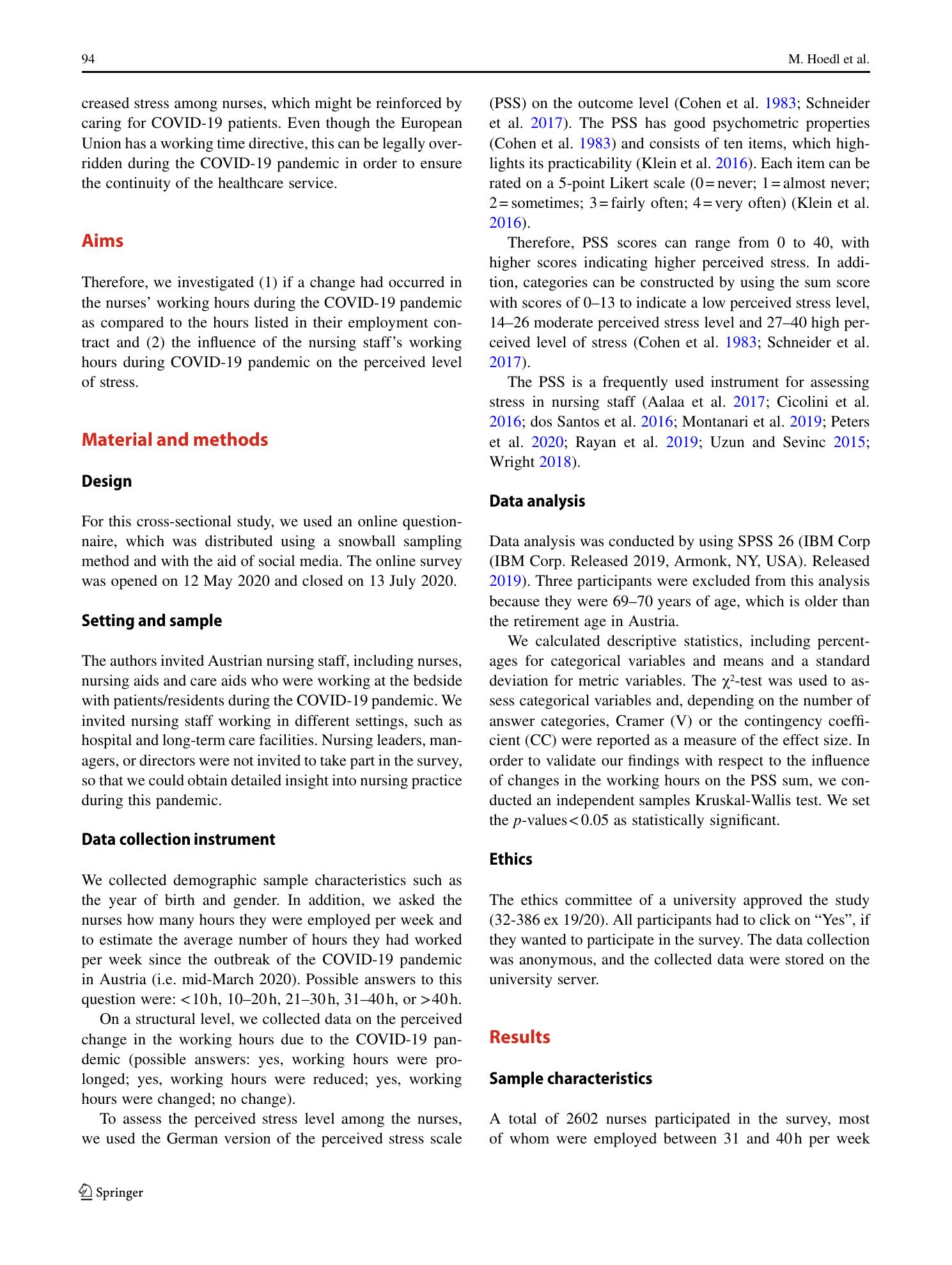 Vorschauseite 3: Influence of nursing staff working hours on stress levels during the COVID-19 pandemic