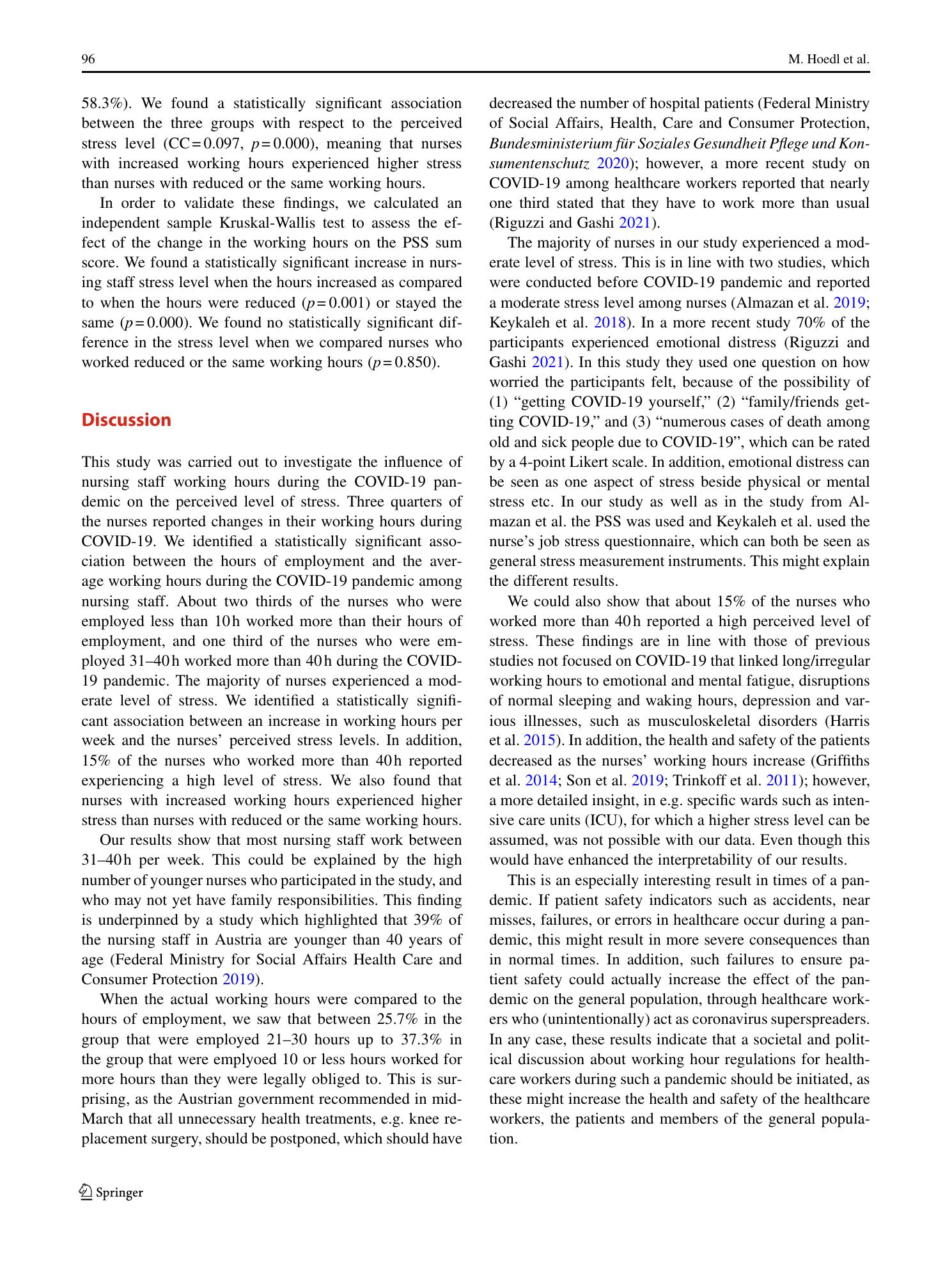 Vorschauseite 5: Influence of nursing staff working hours on stress levels during the COVID-19 pandemic