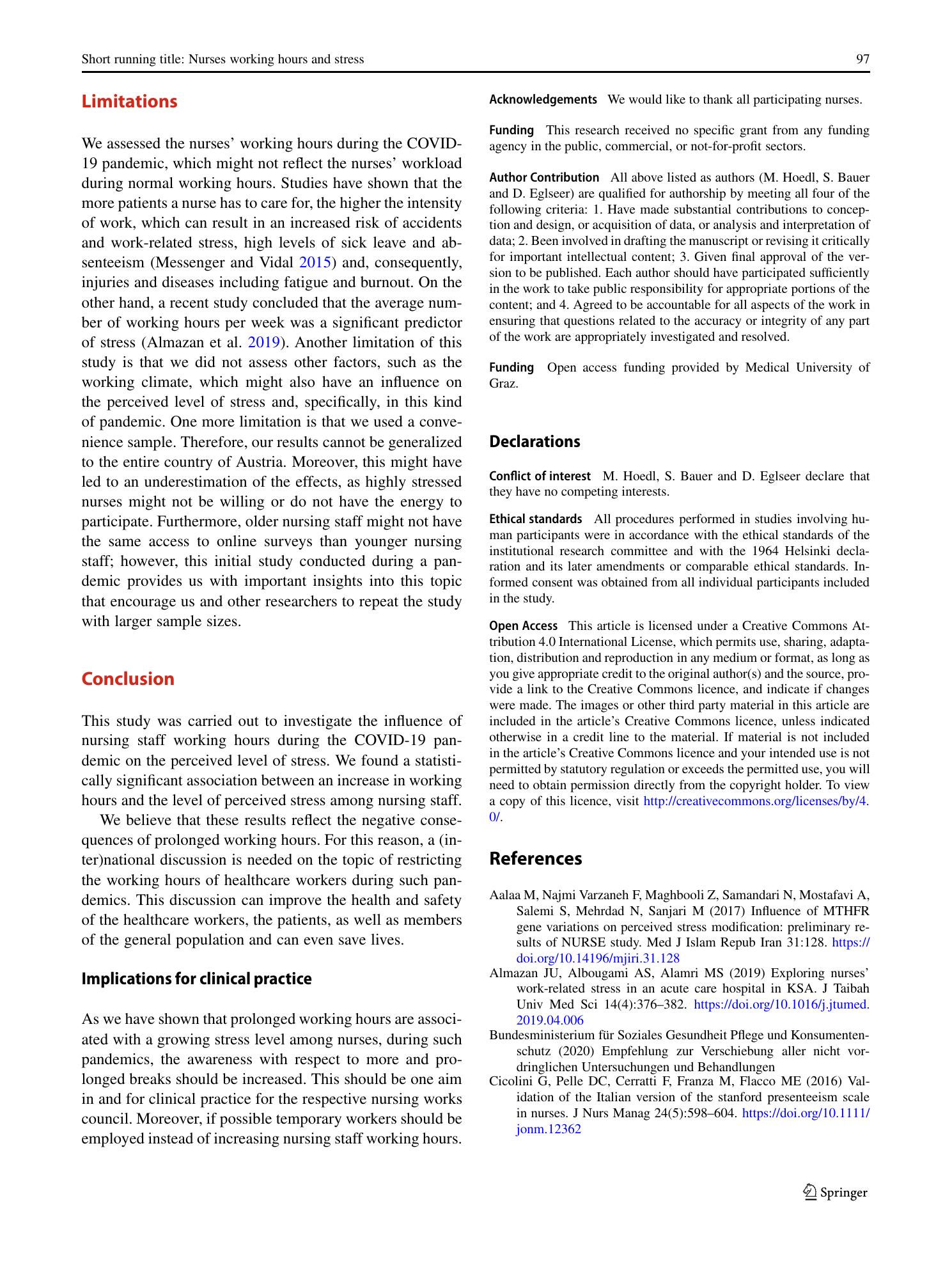 Vorschauseite 6: Influence of nursing staff working hours on stress levels during the COVID-19 pandemic