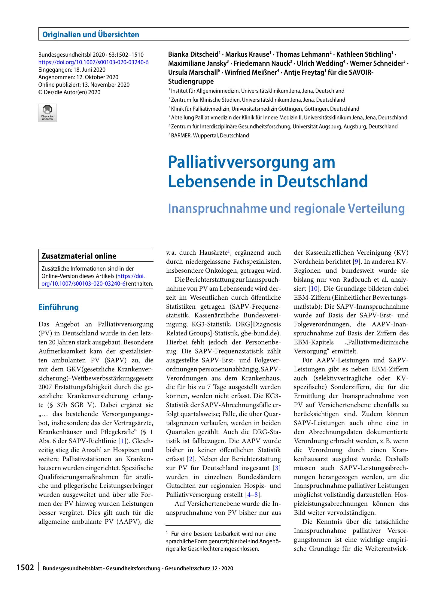 Vorschauseite 1: Palliativversorgung am Lebensende in Deutschland