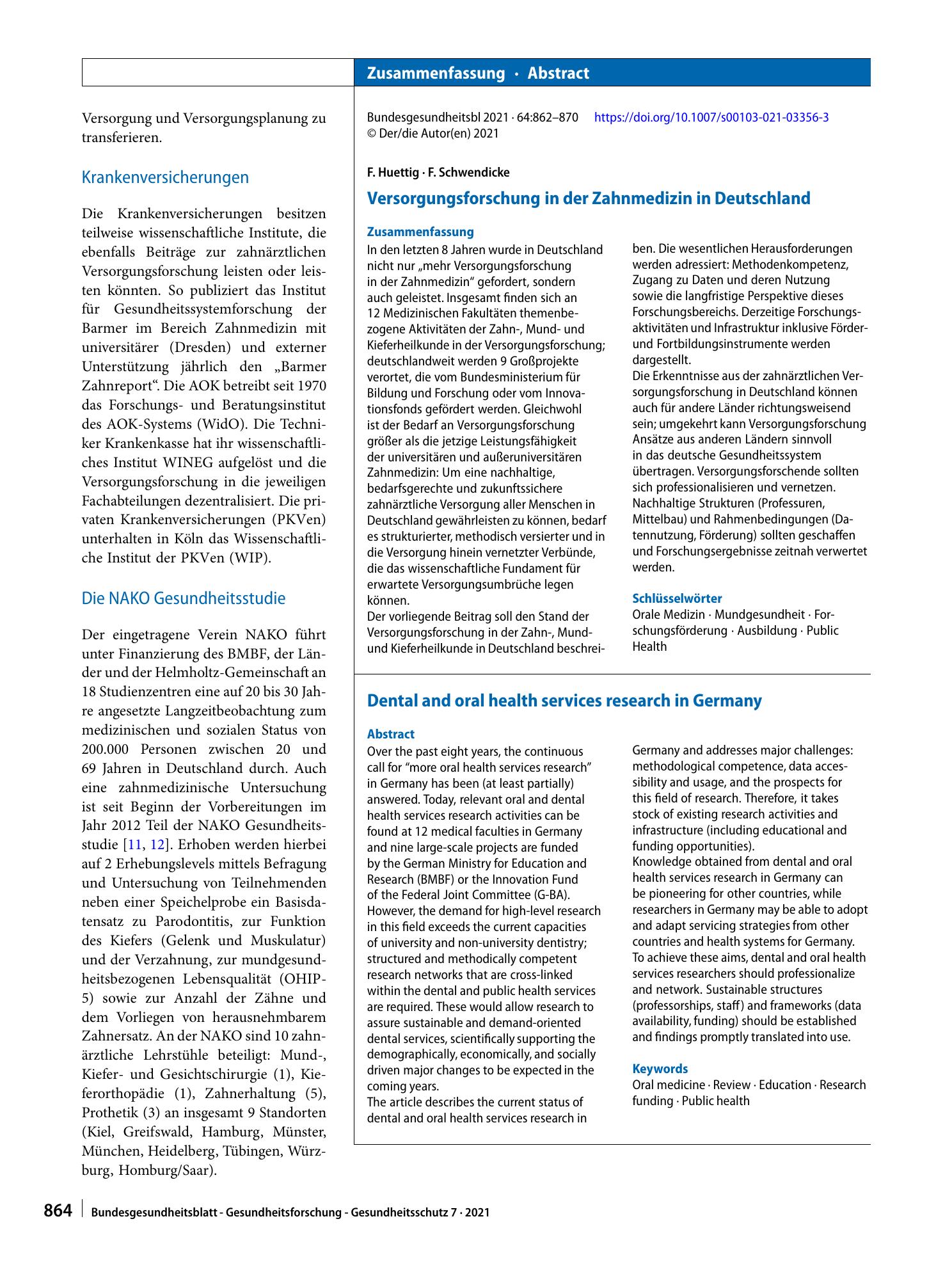 Vorschauseite 3: Versorgungsforschung in der Zahnmedizin in Deutschland