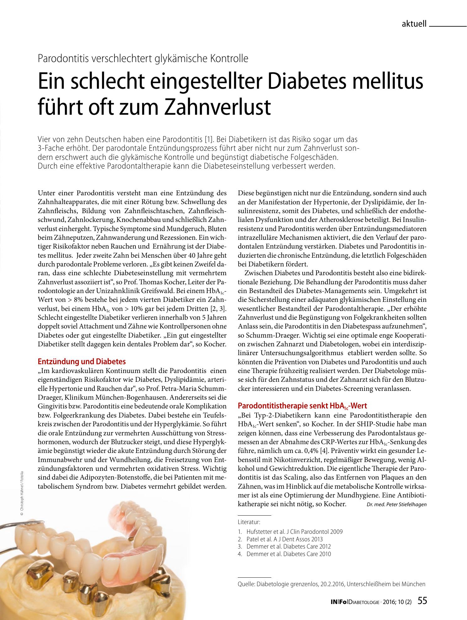 Vorschauseite 1: Ein schlecht eingestellter Diabetes mellitus führt oft zum Zahnverlust