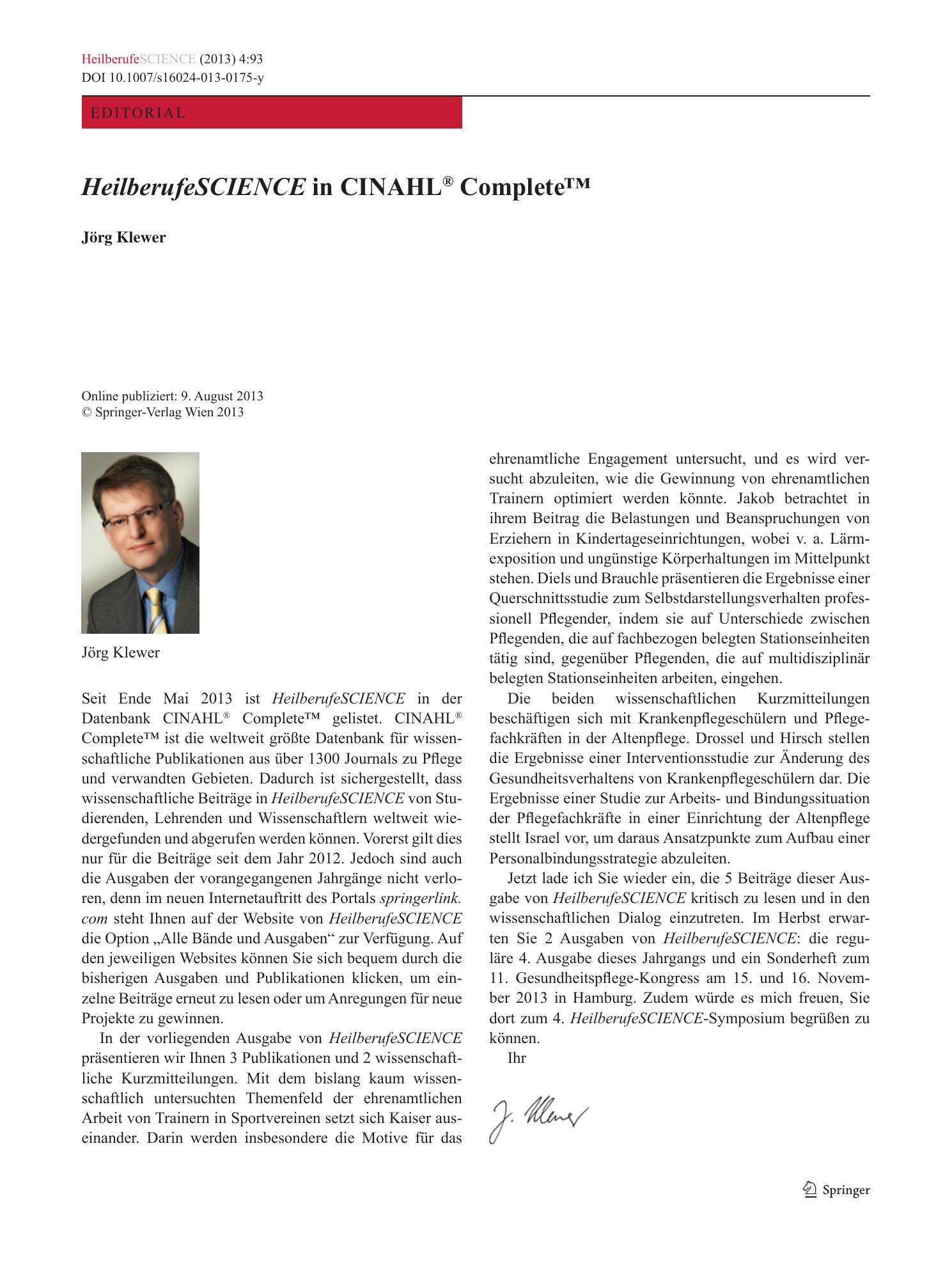 Vorschauseite 1: HeilberufeSCIENCE in CINAHL® Complete™