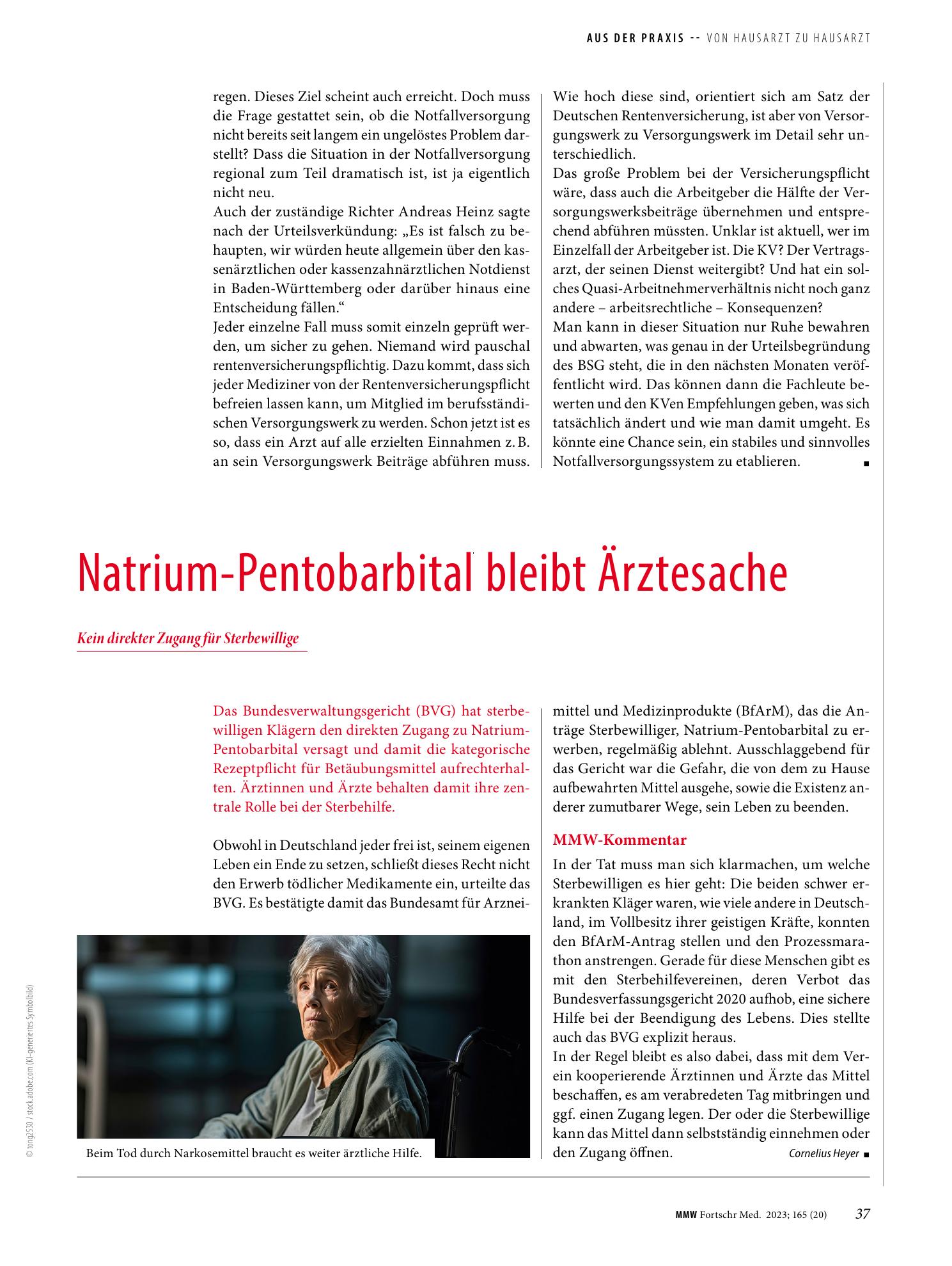 Vorschauseite 1: Natrium-Pentobarbital bleibt Ärztesache
