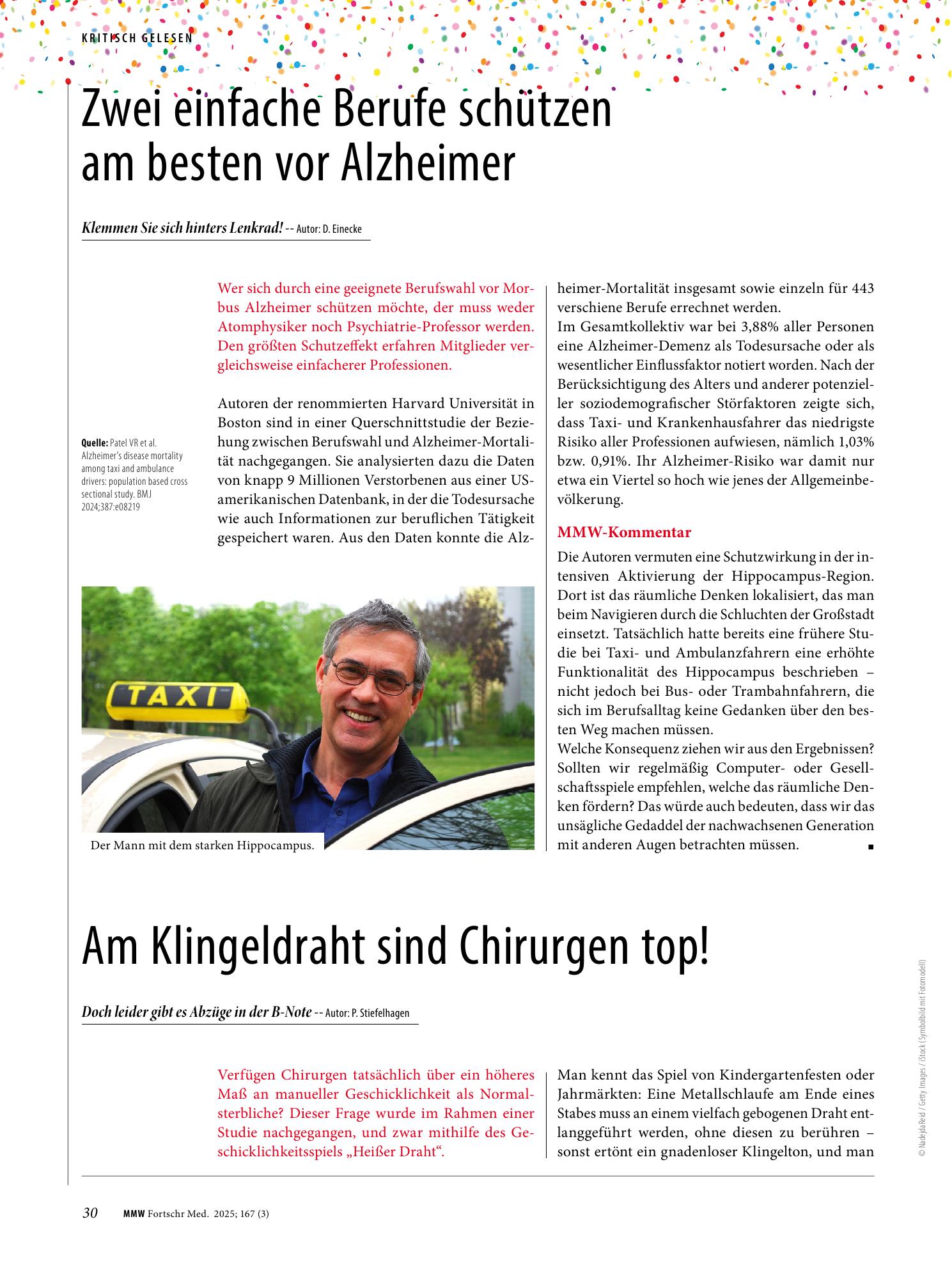 Vorschauseite 1: Zwei einfache Berufe schützen am besten vor Alzheimer