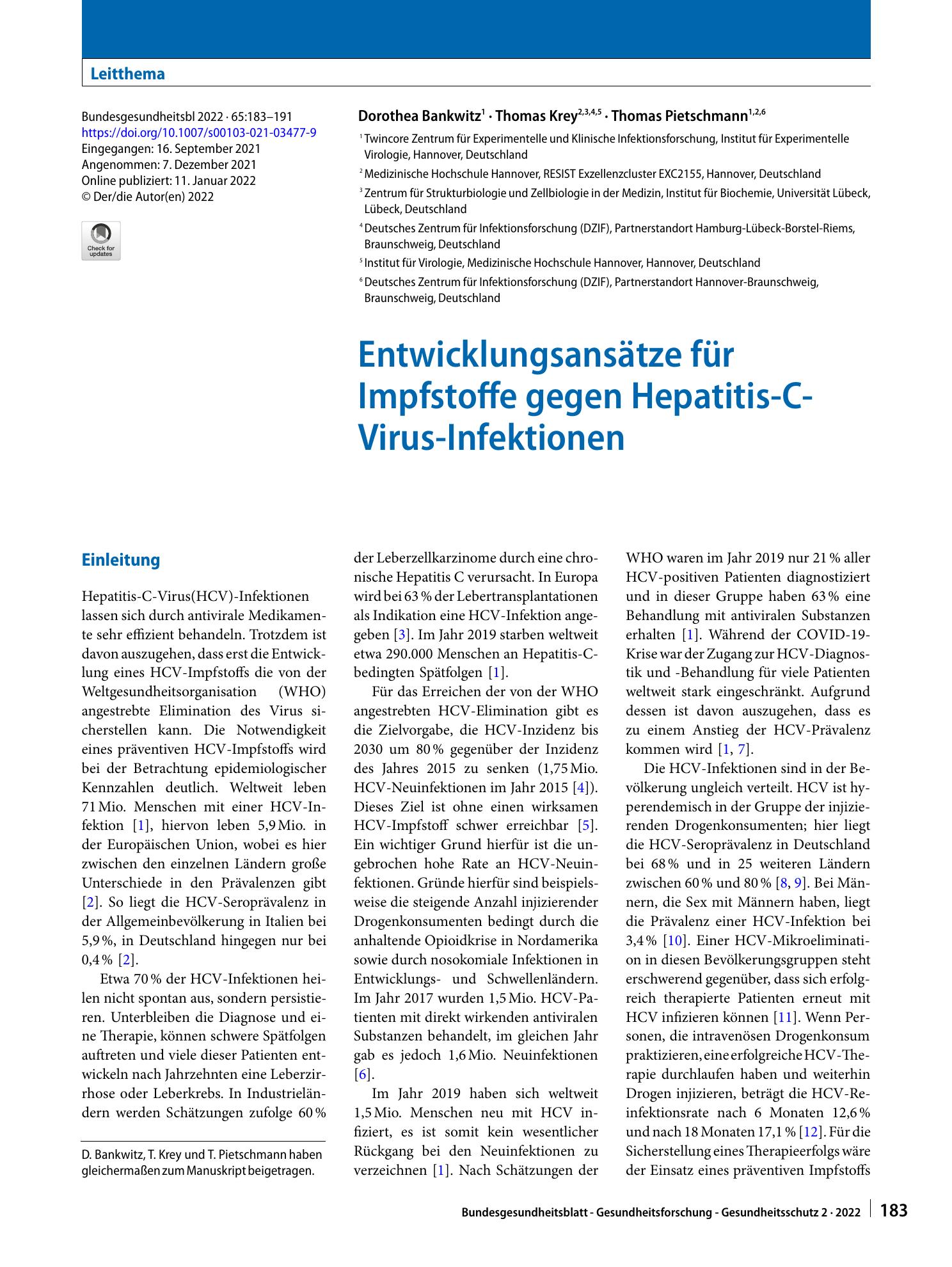 Vorschauseite 1: Entwicklungsansätze für Impfstoffe gegen Hepatitis-C-Virus-Infektionen