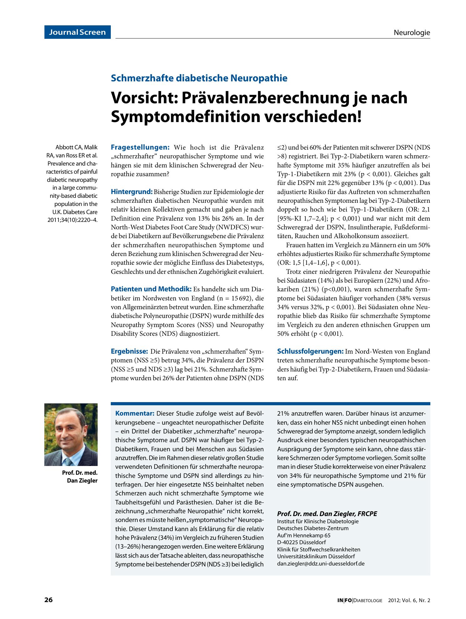 Vorschauseite 1: Vorsicht: Prävalenzberechnung je nach Symptomdefinition verschieden!