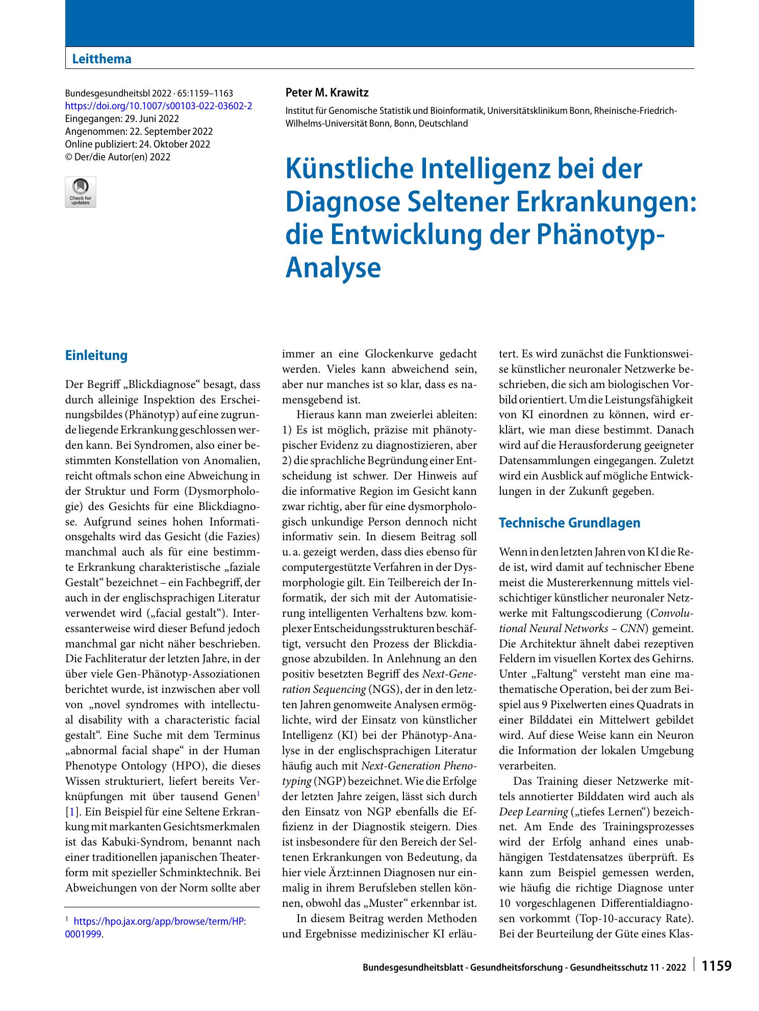 Vorschauseite 1: Künstliche Intelligenz bei der Diagnose Seltener Erkrankungen: die Entwicklung der Phänotyp-Analyse