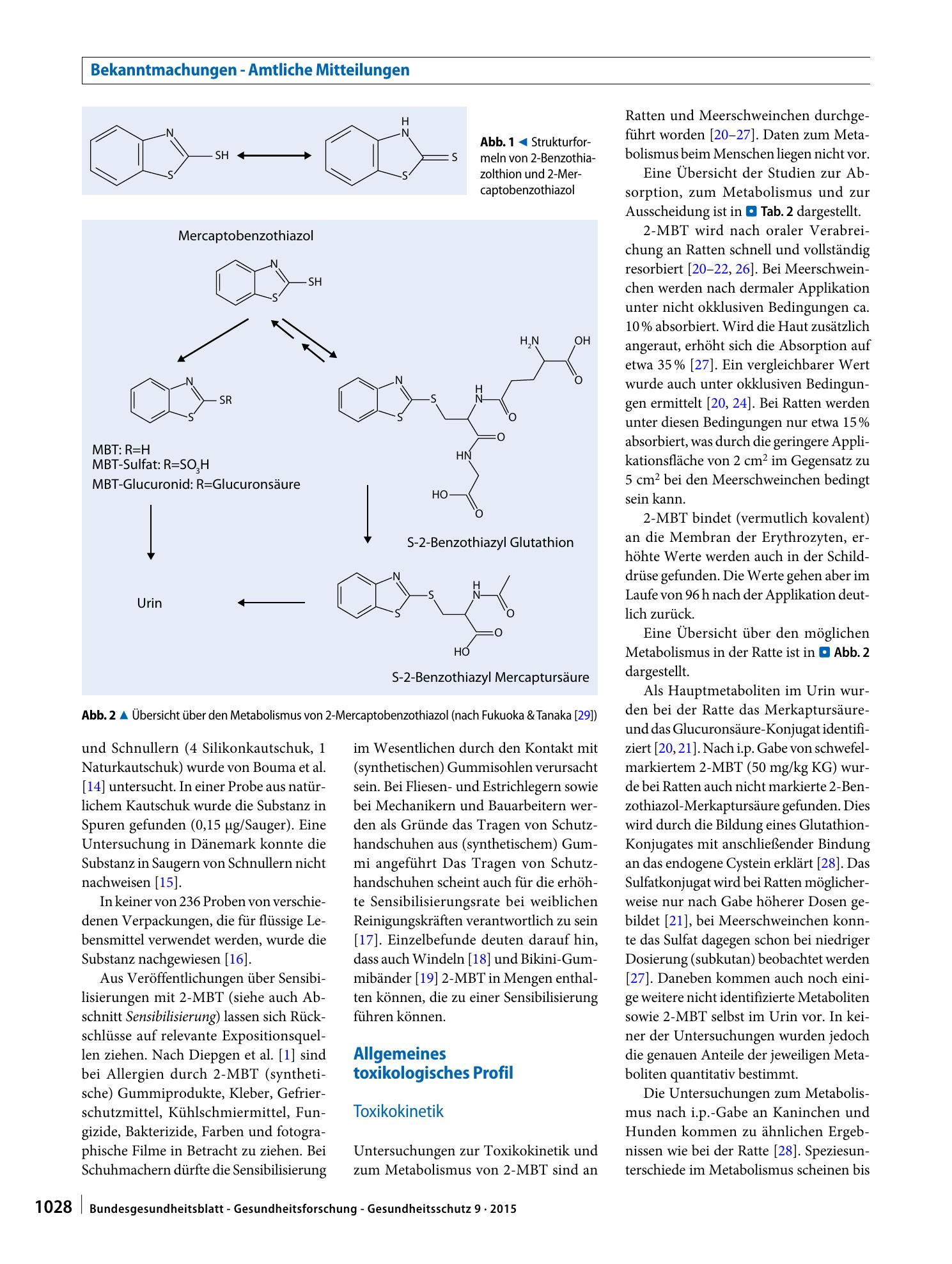 Vorschauseite 2: Stoffmonographie für 2-Mercaptobenzothiazol (2-MBT) und HBM-Werte für 2-MBT im Urin von Erwachsenen und Kindern