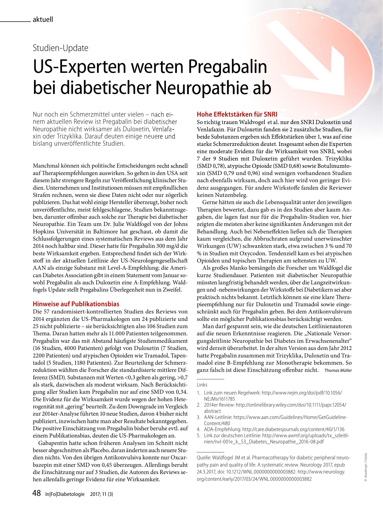 Vorschauseite 1: US-Experten werten Pregabalin bei diabetischer Neuropathie ab
