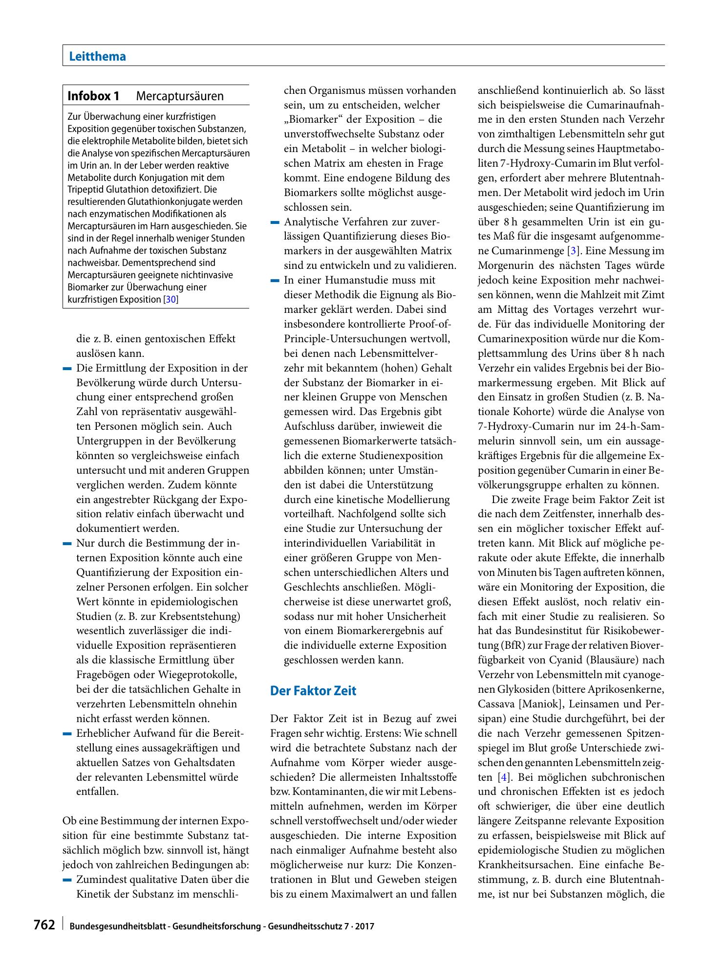 Vorschauseite 2: Biomarker der internen Exposition gegenüber toxikologisch relevanten Kontaminanten in Lebensmitteln