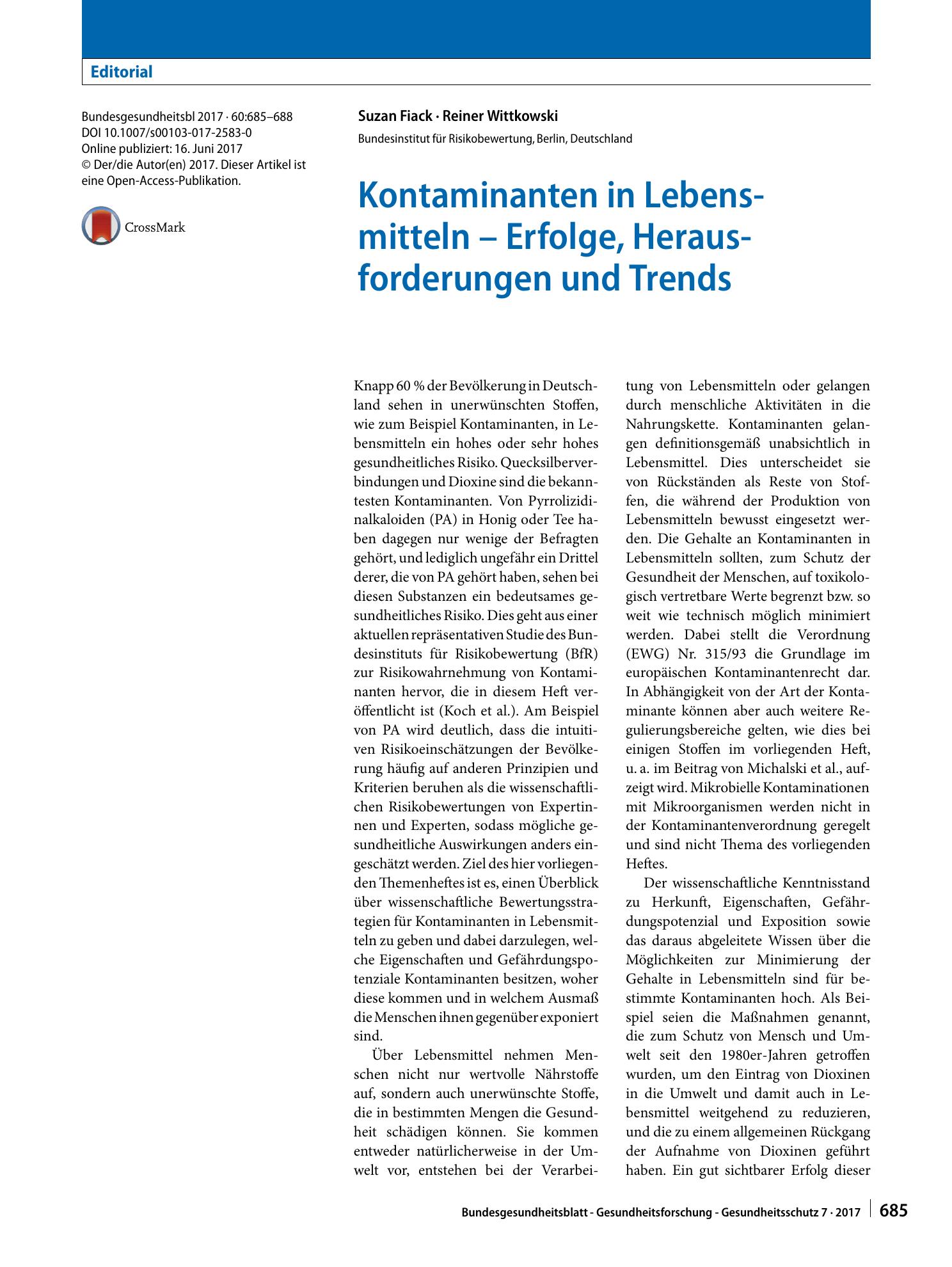 Vorschauseite 1: Kontaminanten in Lebensmitteln – Erfolge, Herausforderungen und Trends