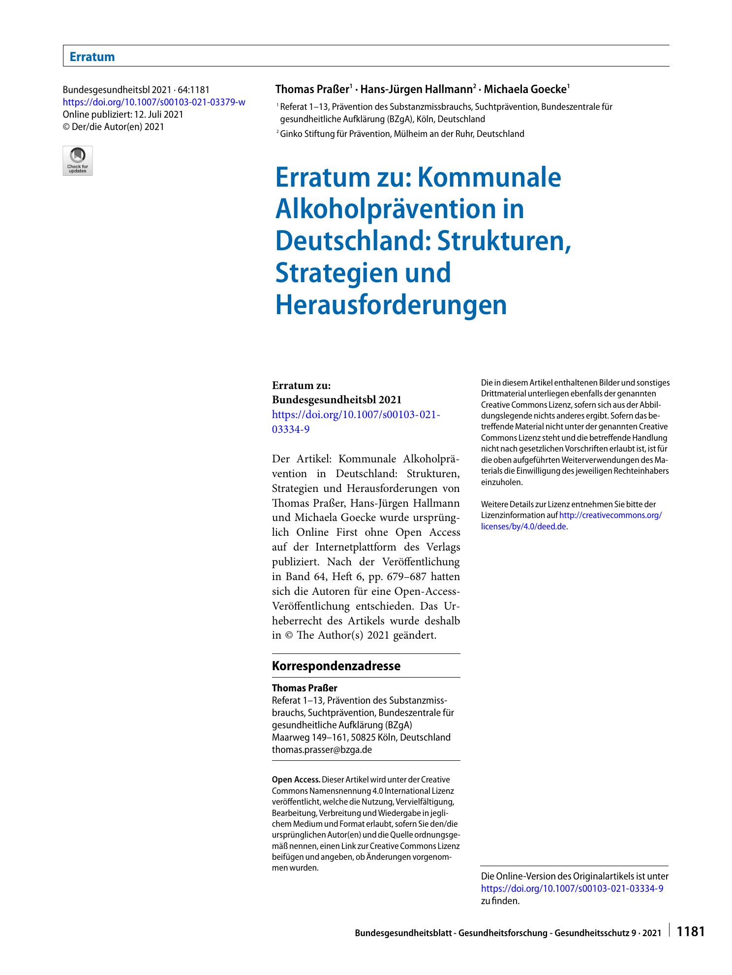 Vorschauseite 1: Erratum zu: Kommunale Alkoholprävention in Deutschland: Strukturen, Strategien und Herausforderungen