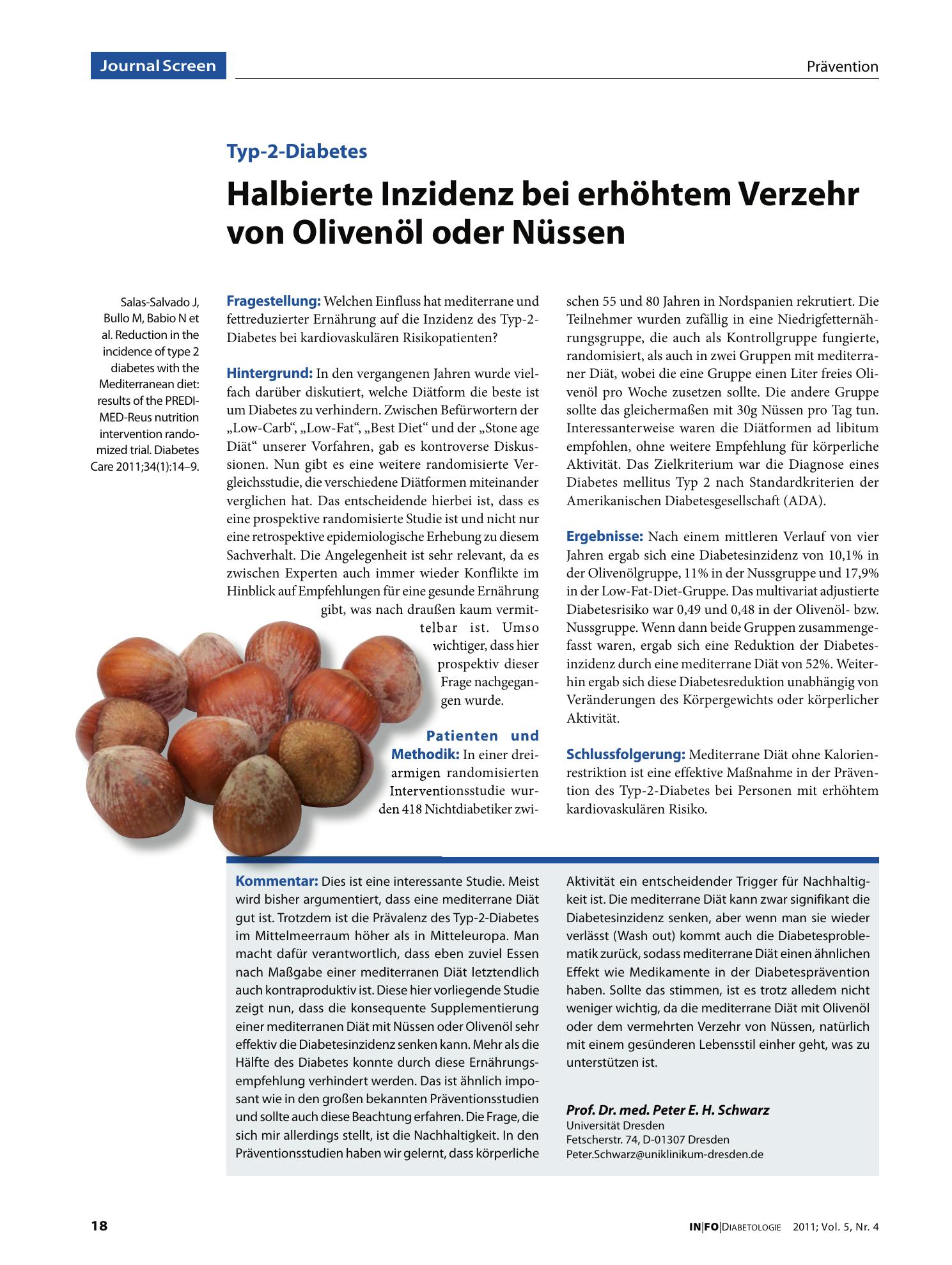 Vorschauseite 1: Halbierte Inzidenz bei erhöhtem Verzehr von Olivenöl oder Nüssen