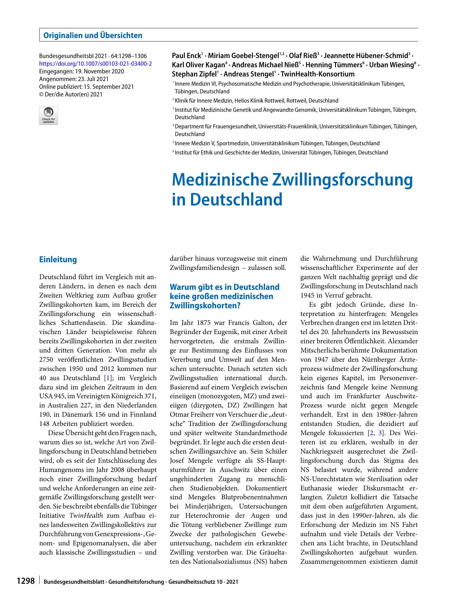 Vorschauseite 1: Medizinische Zwillingsforschung in Deutschland