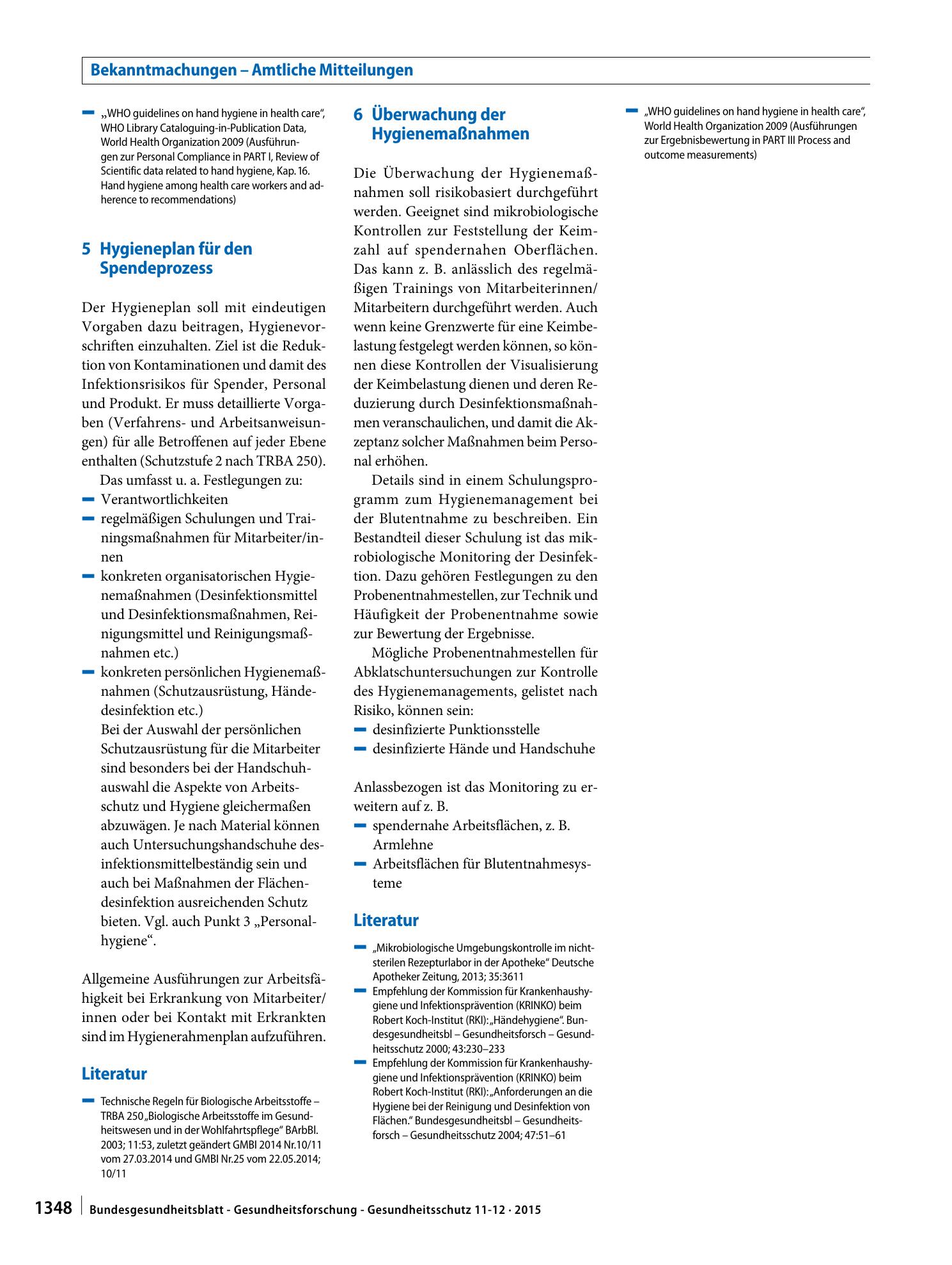 Vorschauseite 3: Hygienebedingungen bei Spendeprozessen und deren mikrobiologische Überwachung (s. § 31 Abs. 4 AMWHV*)