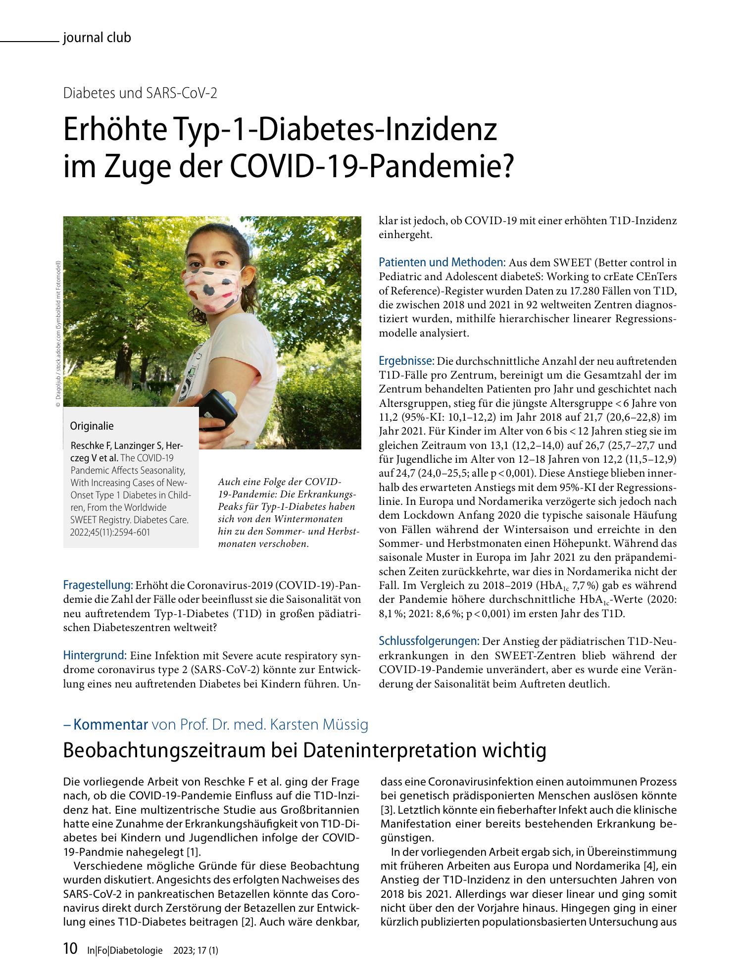 Vorschauseite 1: Erhöhte Typ-1-Diabetes-Inzidenz im Zuge der COVID-19-Pandemie?
